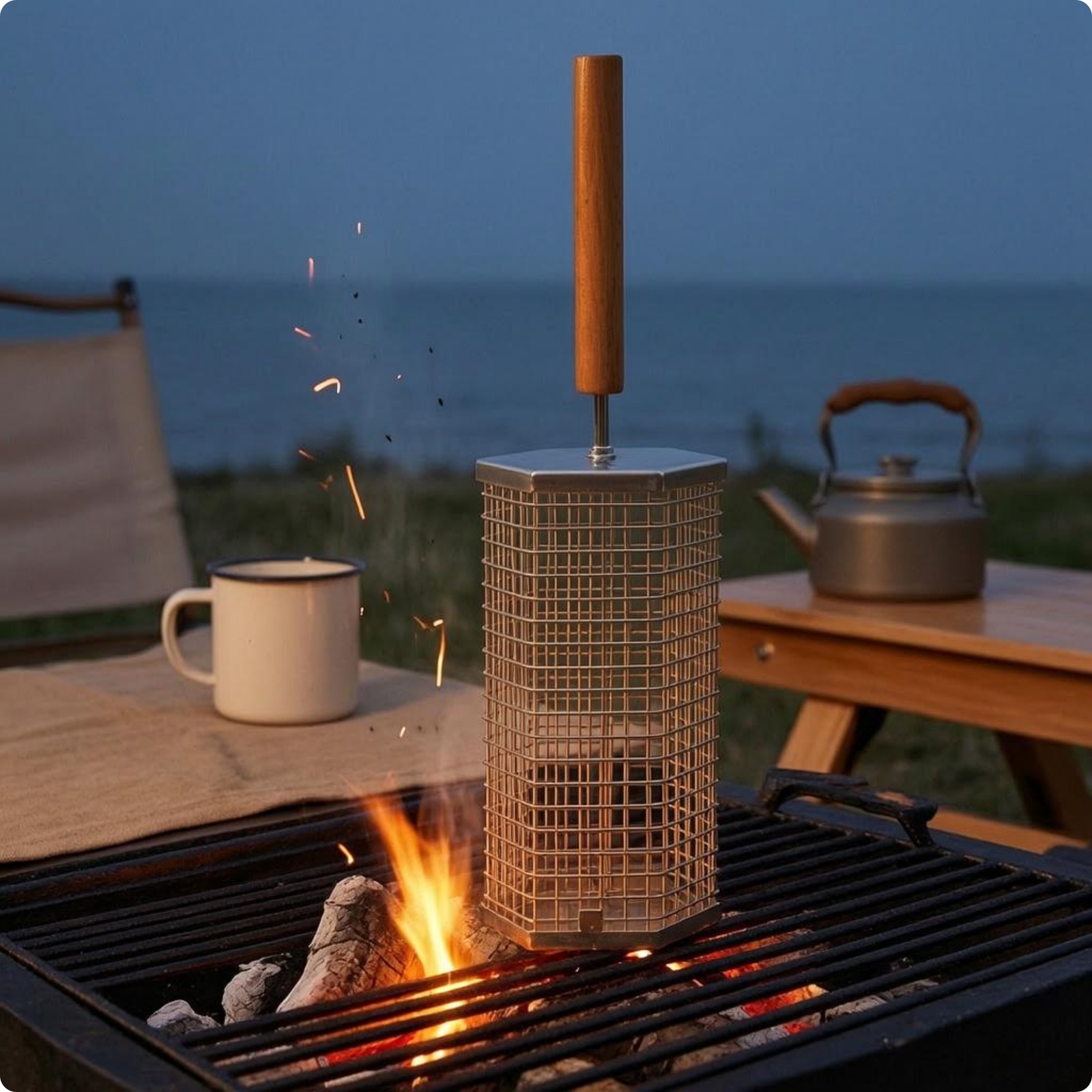 Rotating Grill Basket Openable Wire Mesh Grill Basket Even Cooking for Grilling