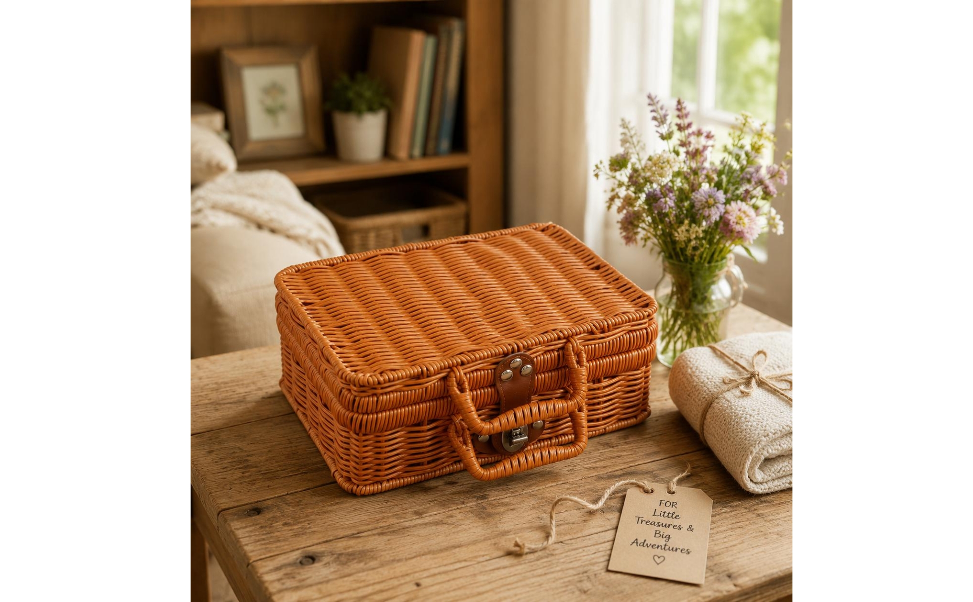 Kofferform-Box Handgeflochten Geflochtene Aufbewahrungsbox Beige