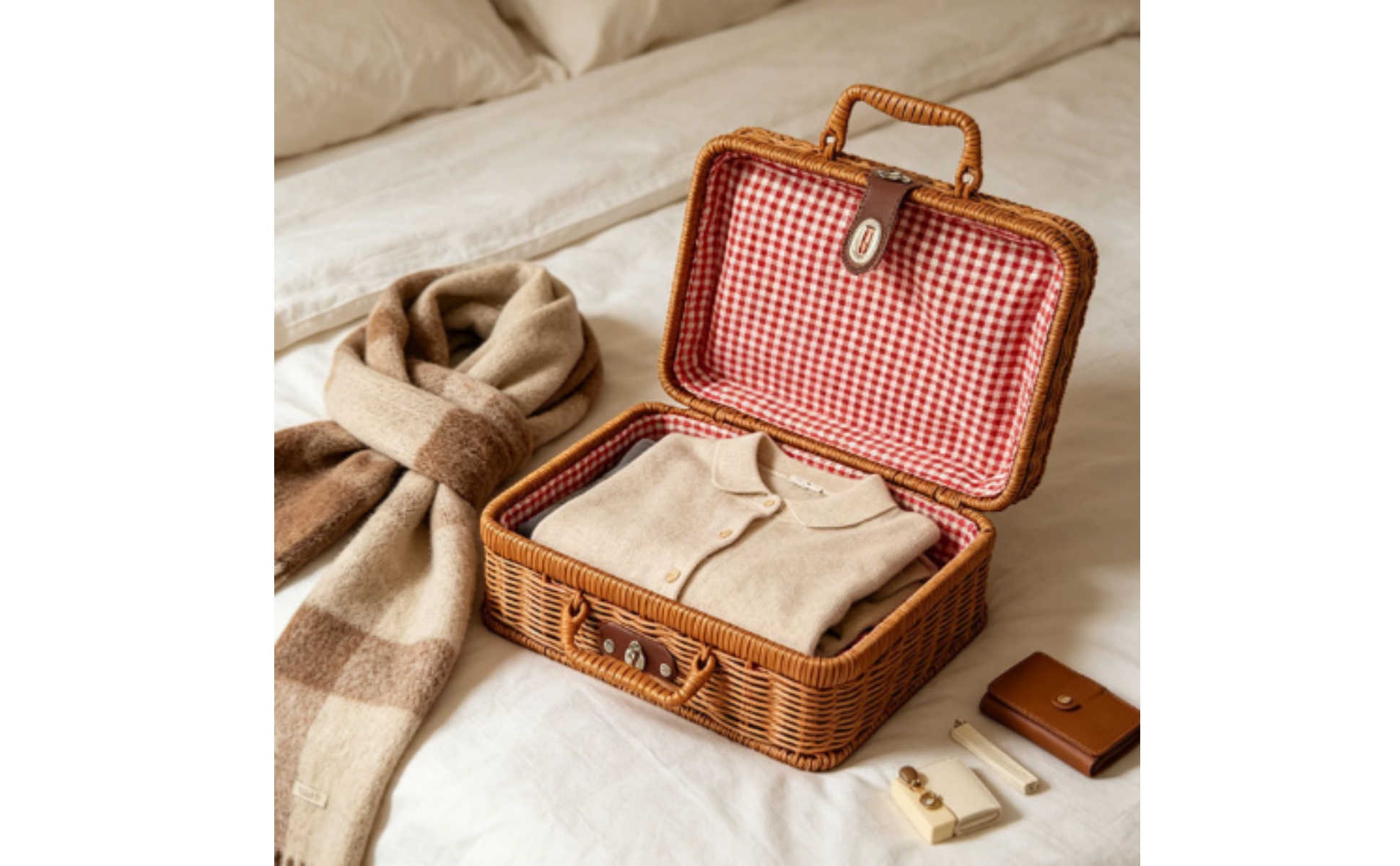 Kofferform-Box Handgeflochten Geflochtene Aufbewahrungsbox Beige