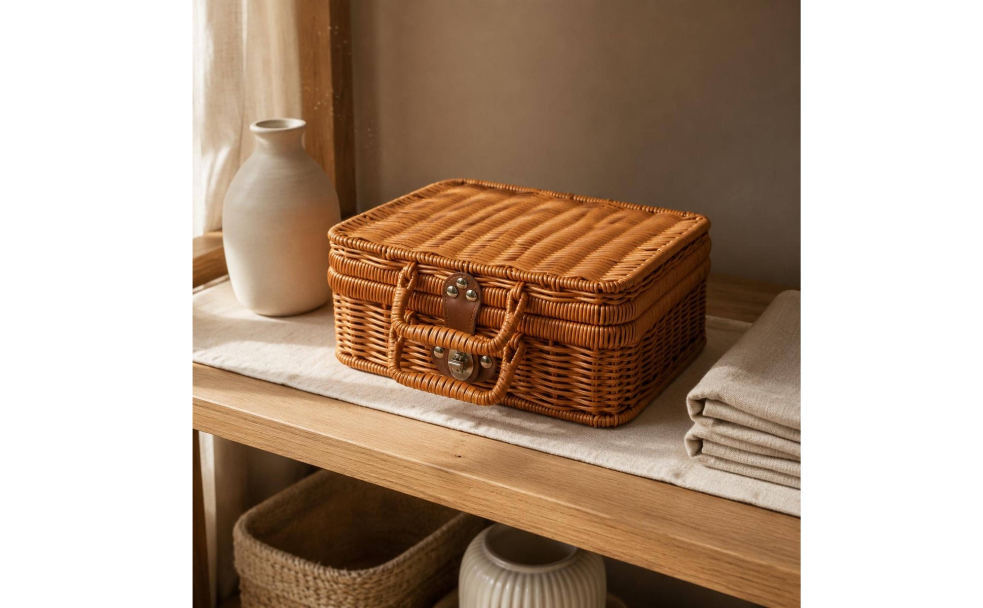 Kofferform-Box Handgeflochten Geflochtene Aufbewahrungsbox Beige