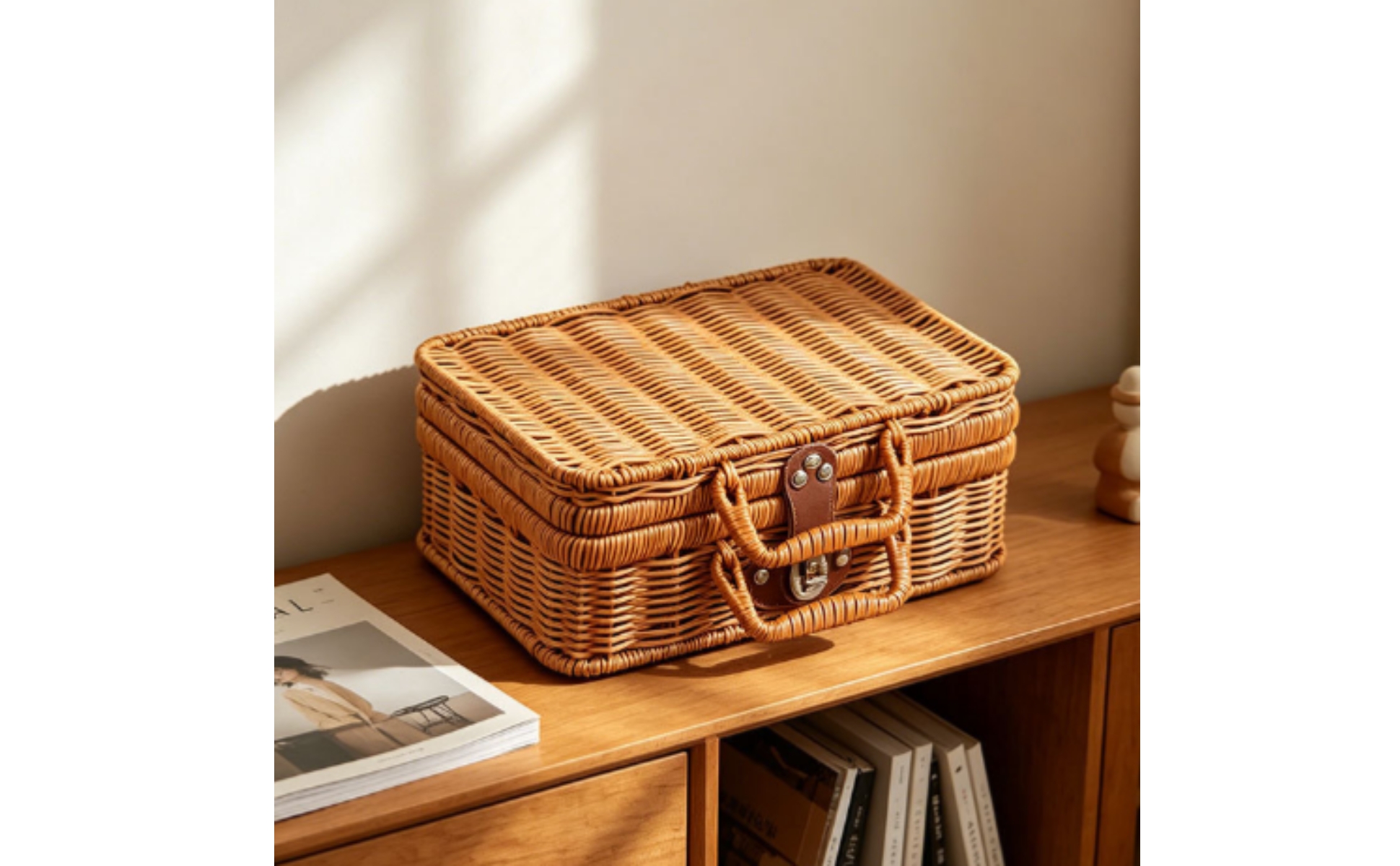 Kofferform-Box Handgeflochten Geflochtene Aufbewahrungsbox Beige