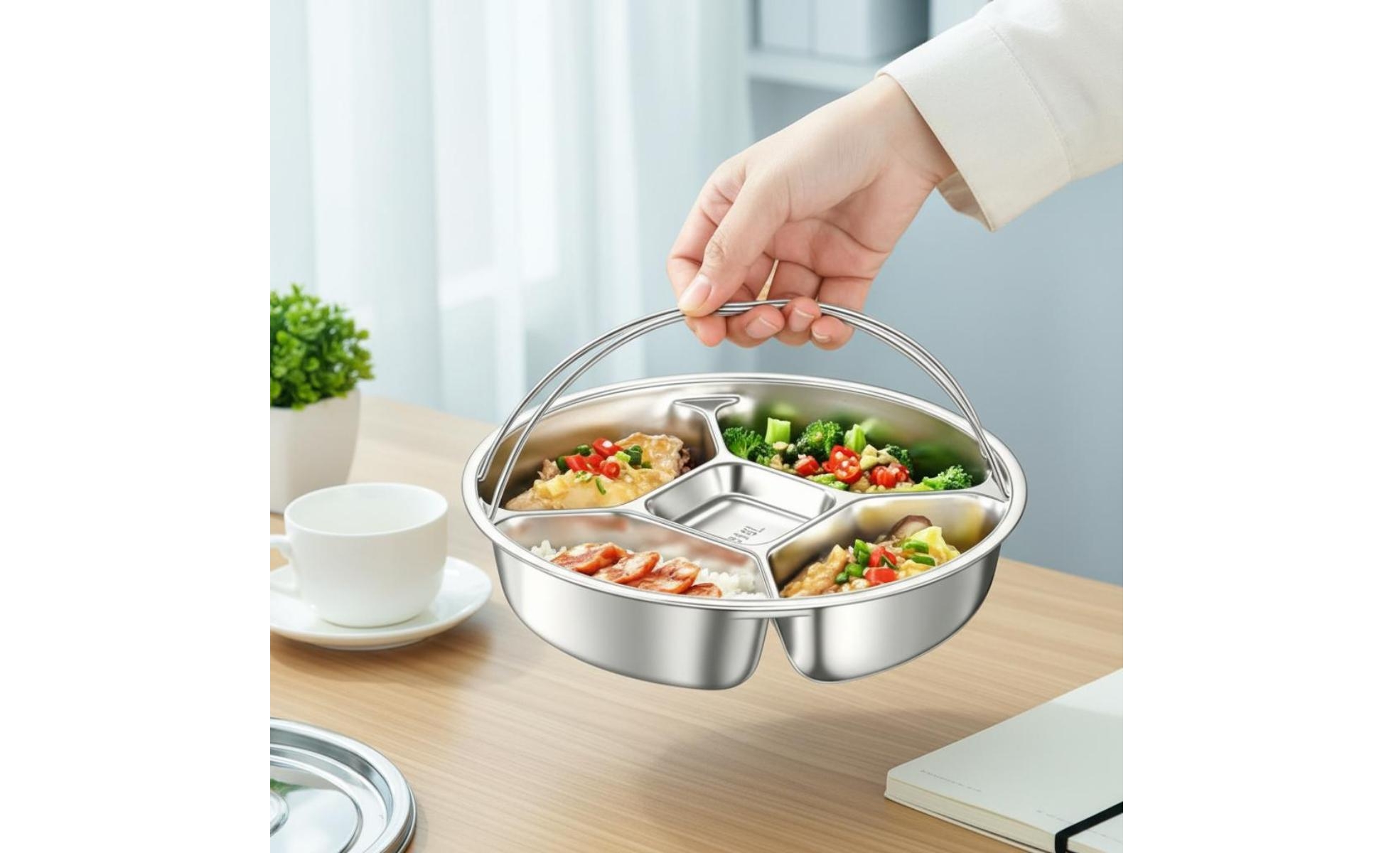 Compartmented Steaming Plate Raised Walls Stainless Steel Steaming Tray