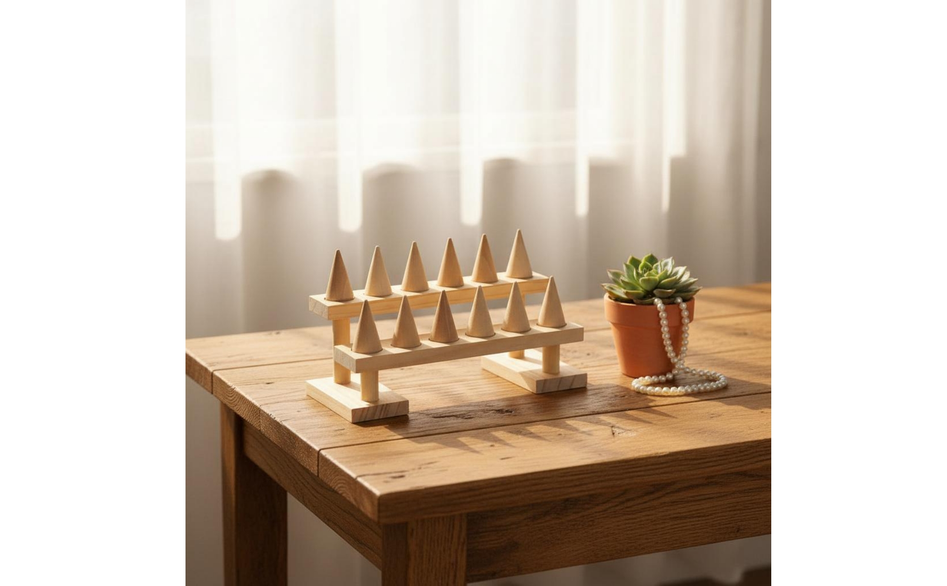 Holzkegel-Ringständer minimalistisch Kegel-Ringdisplay aus Holz für Live-Verkauf