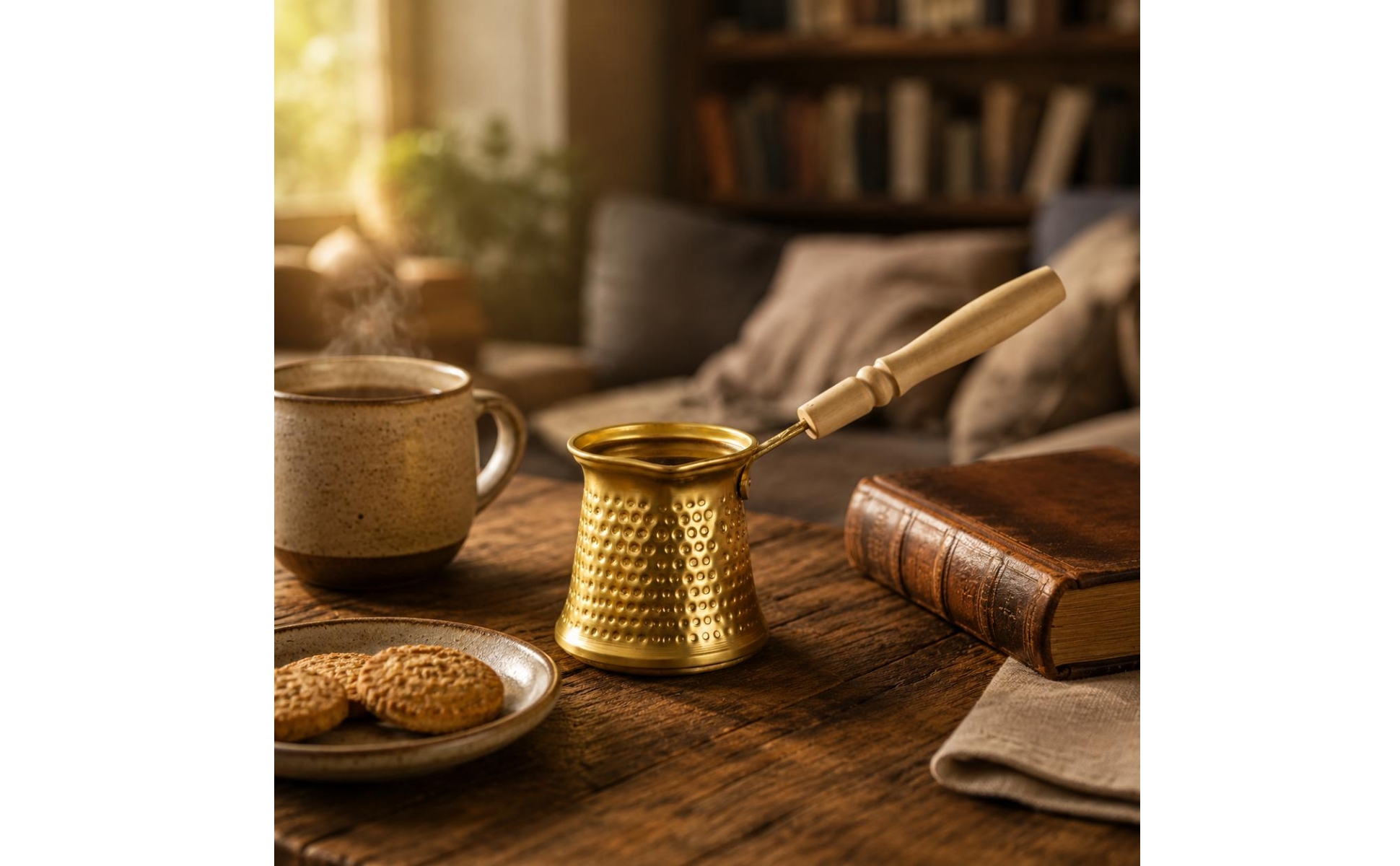 Ibrik mit Holzgriff gehämmert Türkische Kaffeekanne Konische Form