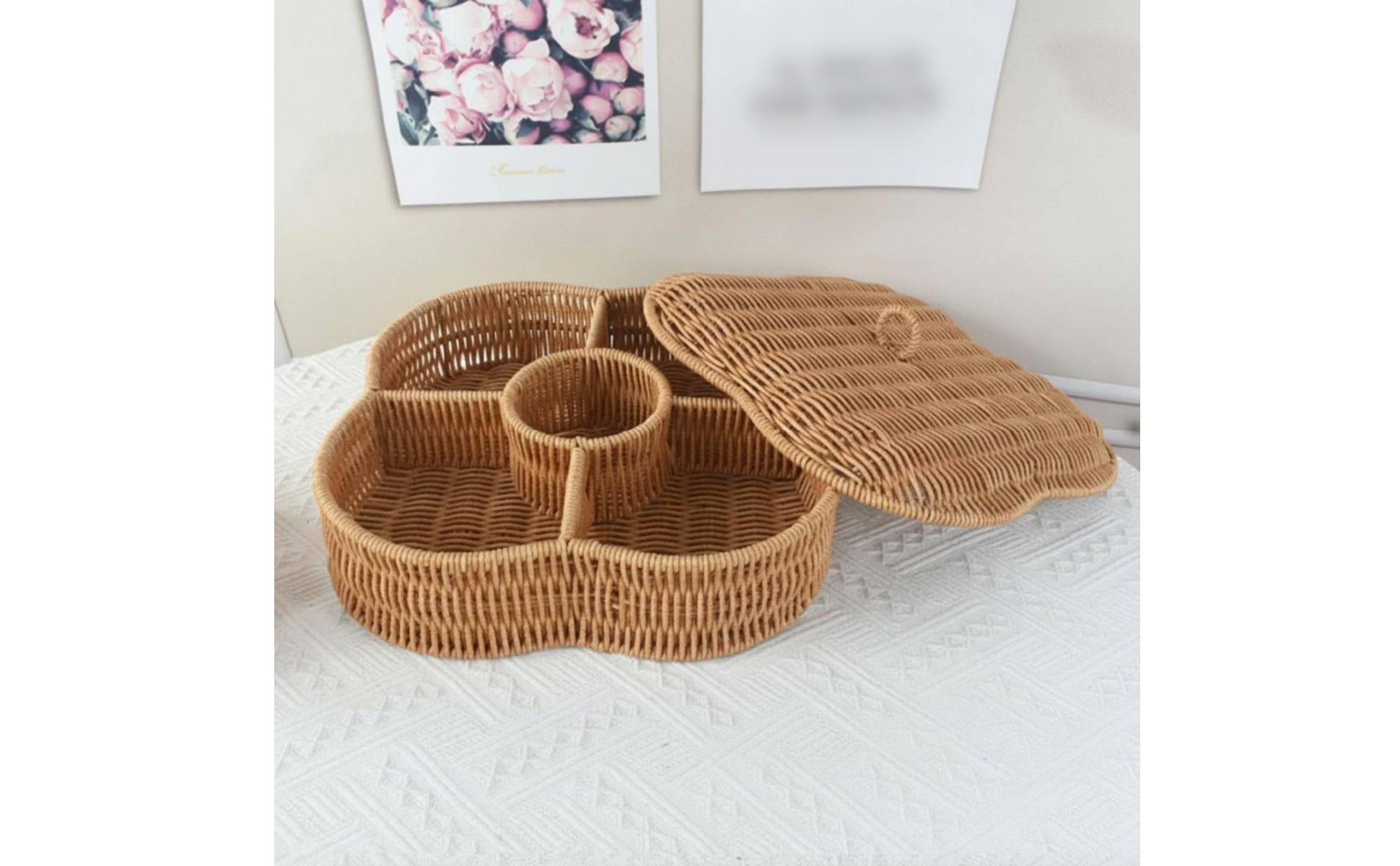 Divided Serving Tray Segmented Design Divided Snack Basket Stackable Lid
