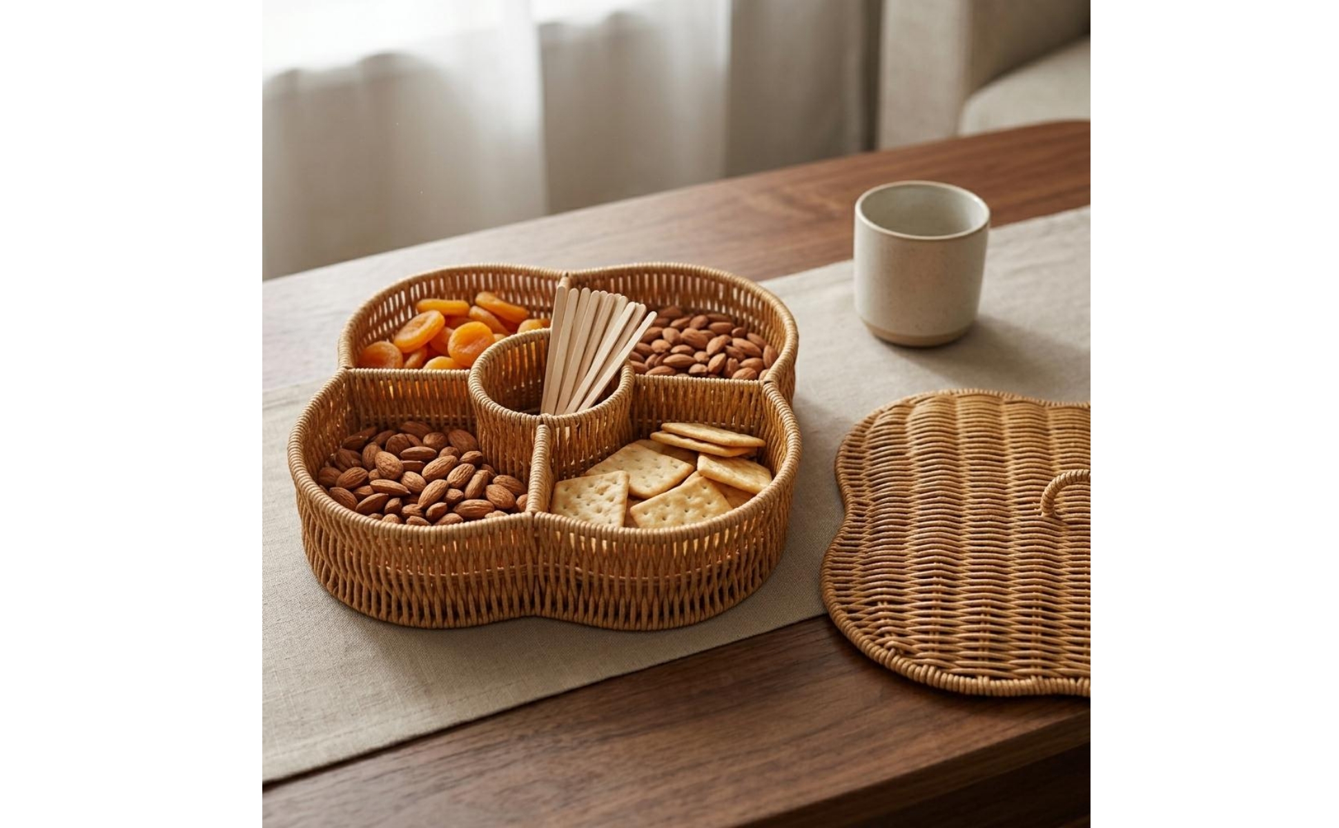 Divided Serving Tray Segmented Design Divided Snack Basket Stackable Lid
