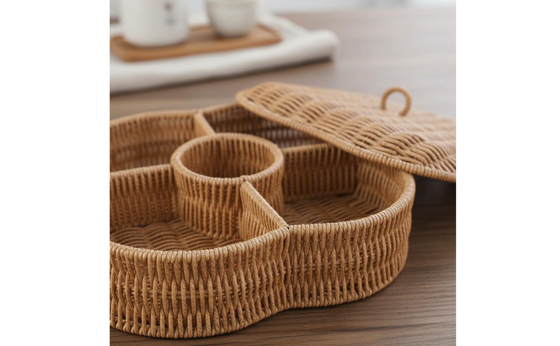 Divided Serving Tray Segmented Design Divided Snack Basket Stackable Lid