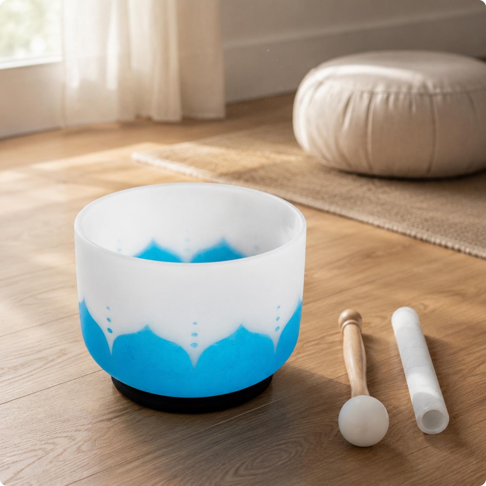 Frosted Quartz Singing Bowl Striking Sticks Sound Instrument Meditation