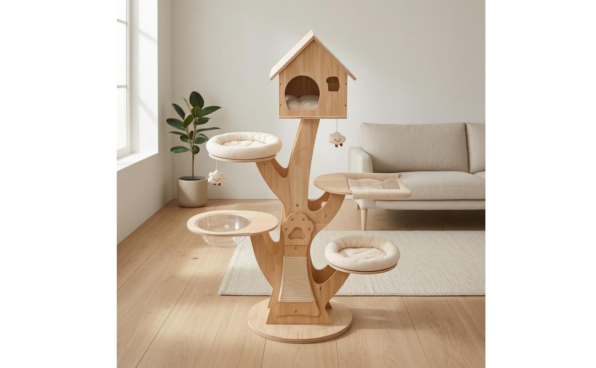Treehouse Feline Structure Hanging Nest Wooden Feline Tree Multi Platform
