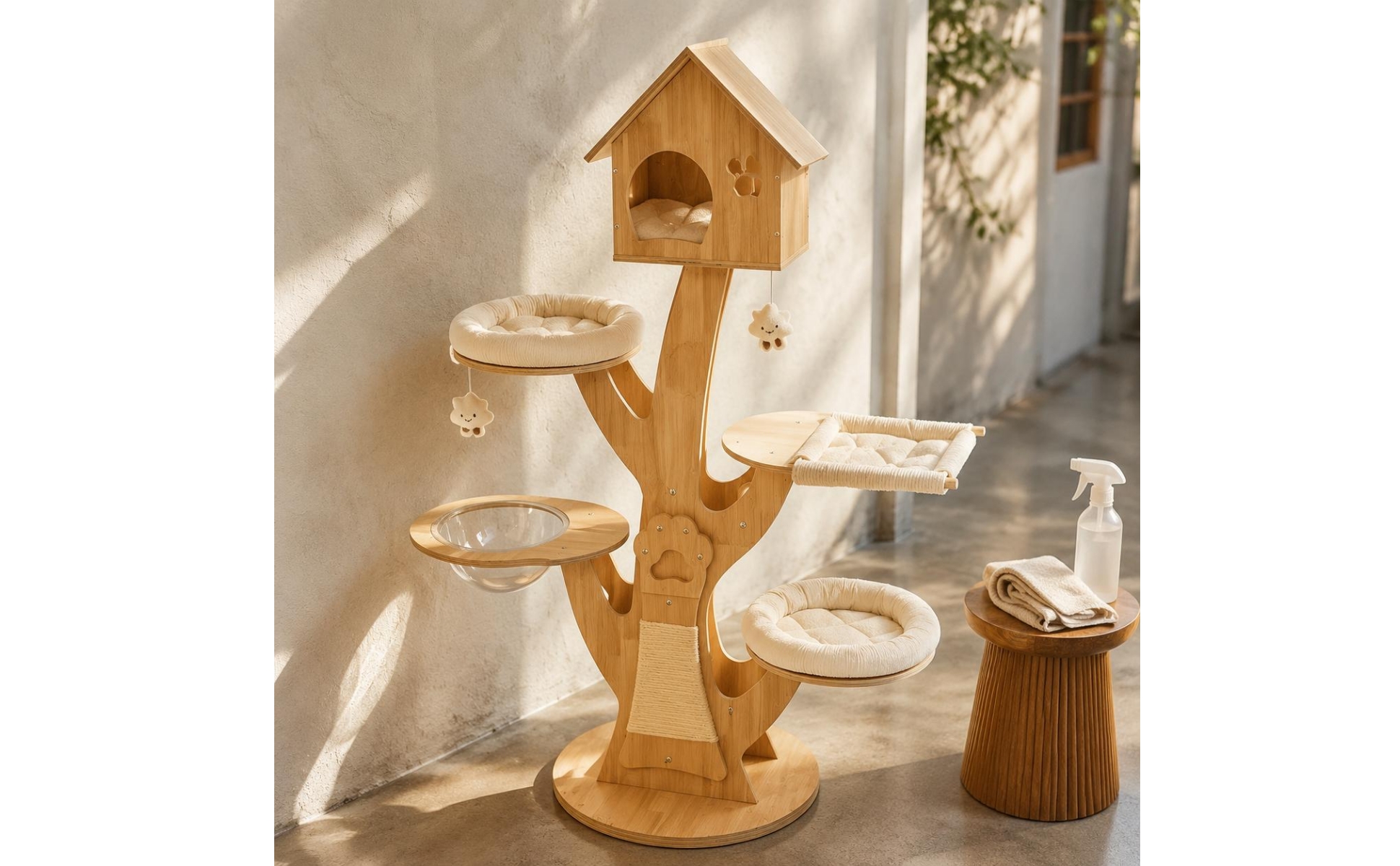 Treehouse Feline Structure Hanging Nest Wooden Feline Tree Multi Platform