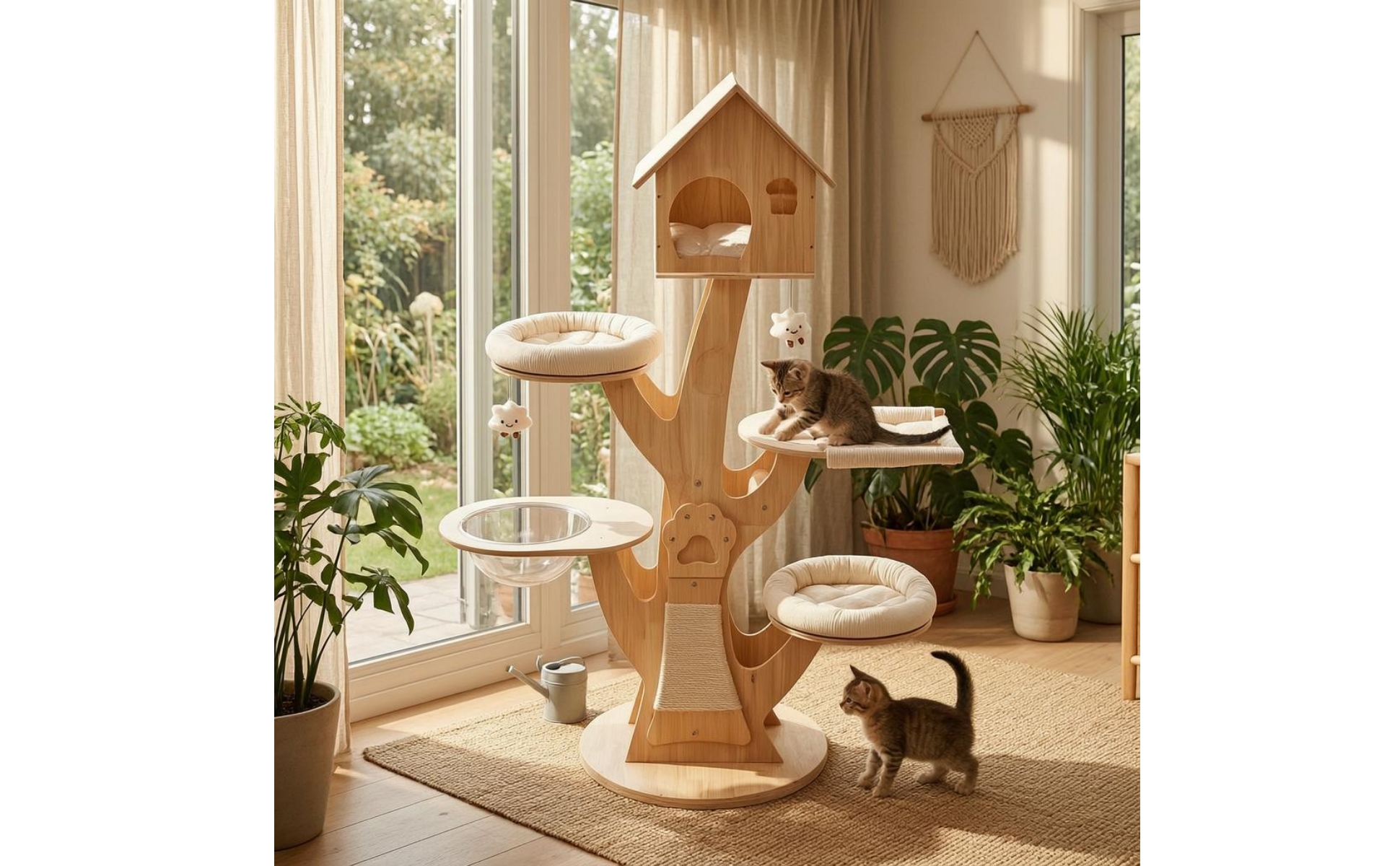 Treehouse Feline Structure Hanging Nest Wooden Feline Tree Multi Platform