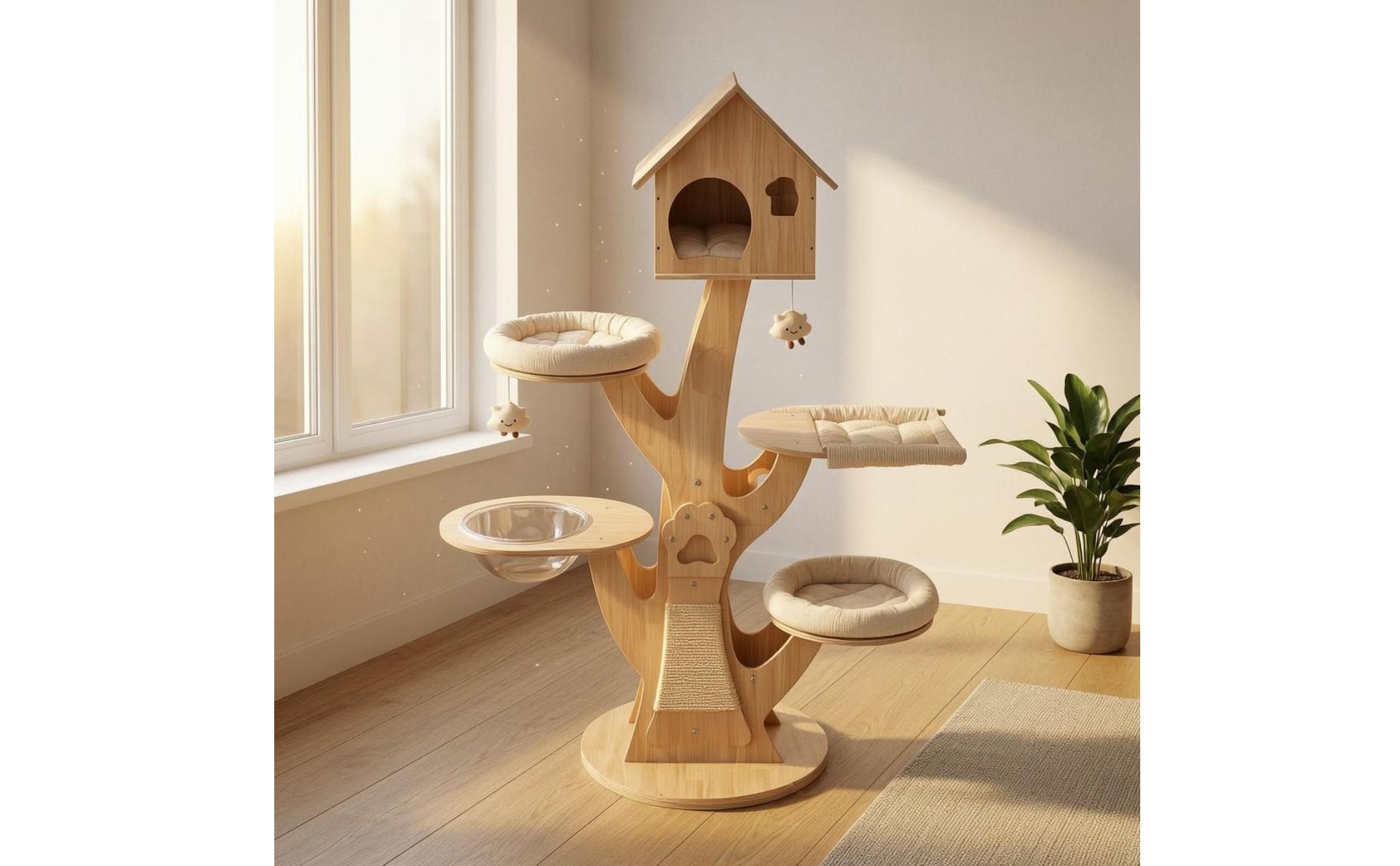Treehouse Feline Structure Hanging Nest Wooden Feline Tree Multi Platform