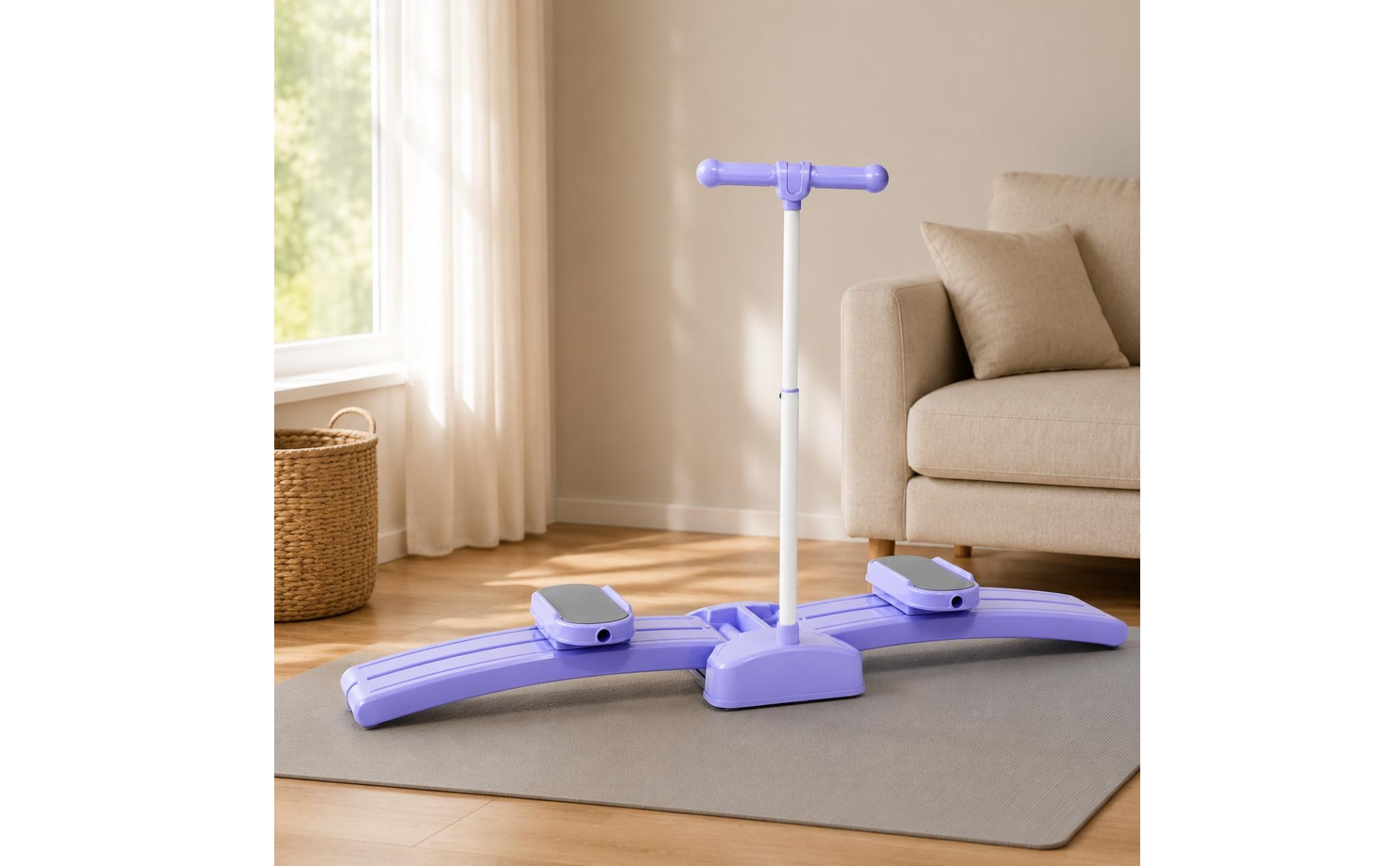 Ski Exercise Machine Curved Base Foldable Ski Machine Horizontal Handlebar