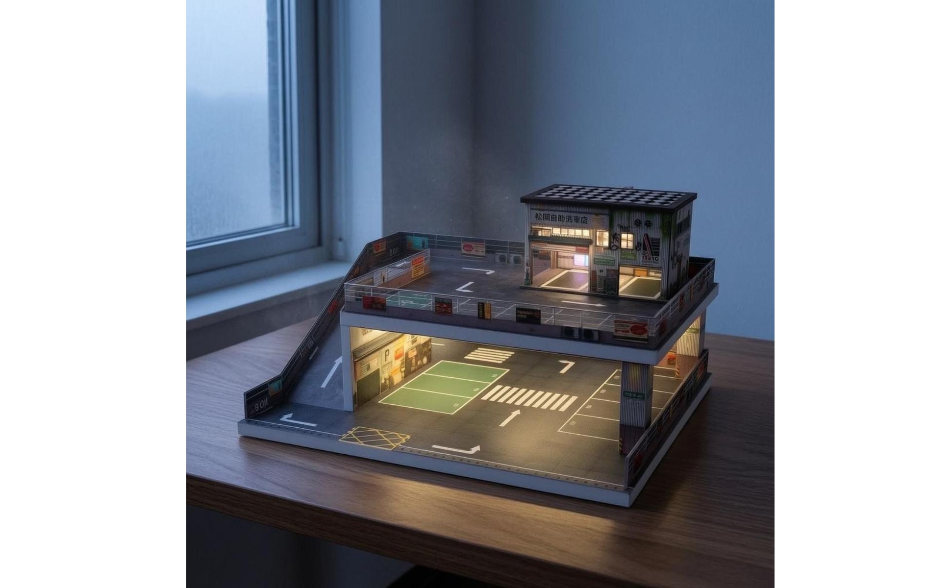 Double-Layer Parking Garage Built-in Lights Lighted Parking Garage Sloped Ramps