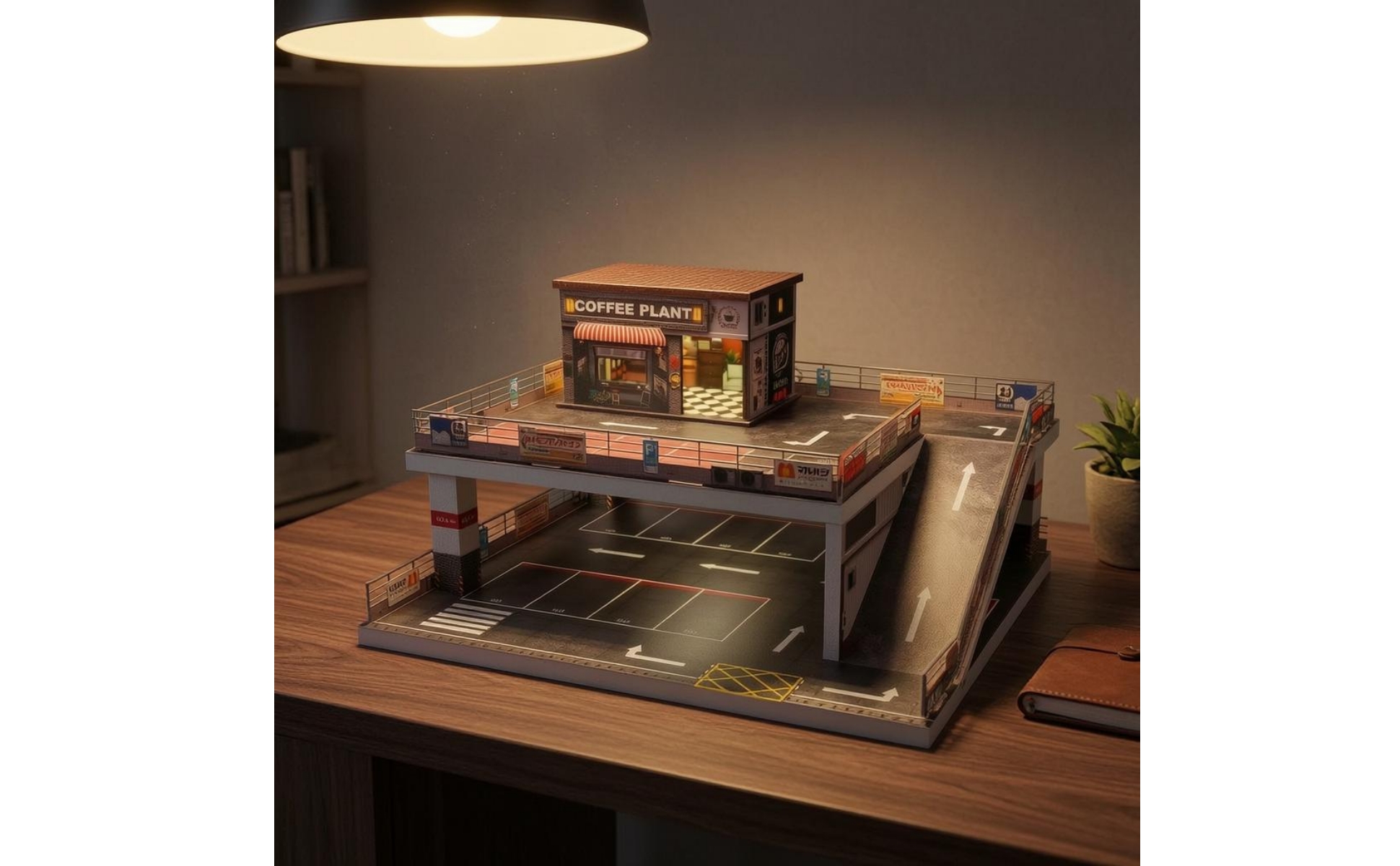 Double-Layer Parking Garage Built-in Lights Lighted Parking Garage Sloped Ramps