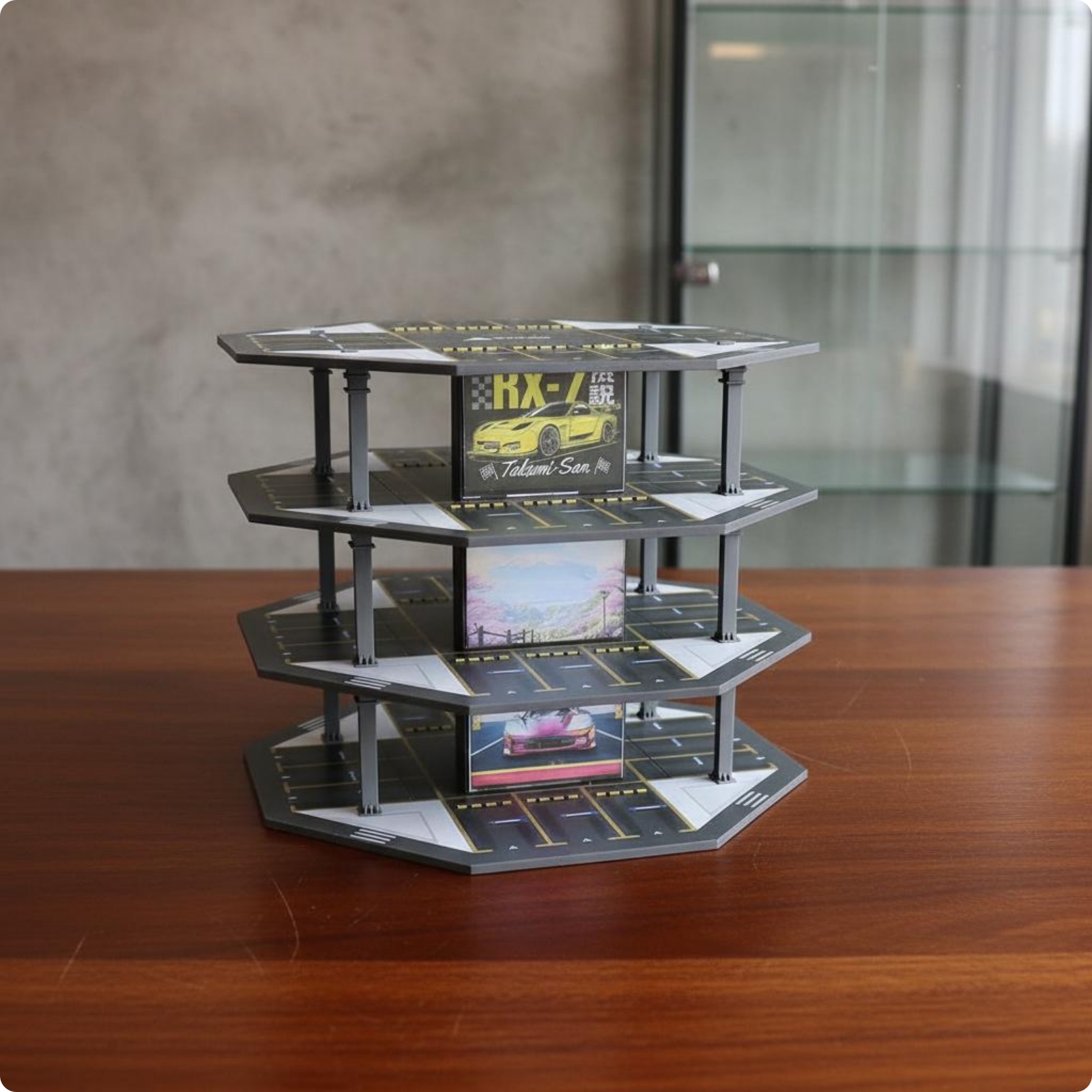Achtseitiges Turm-Parkhausmodell Sammlermodell Miniatur-SzeneParkplatzmodell