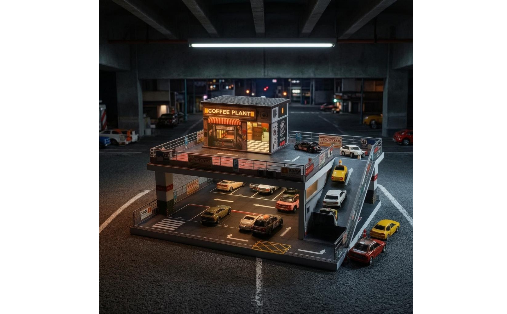 Double-Layer Parking Garage Built-in Lights Lighted Parking Garage Sloped Ramps