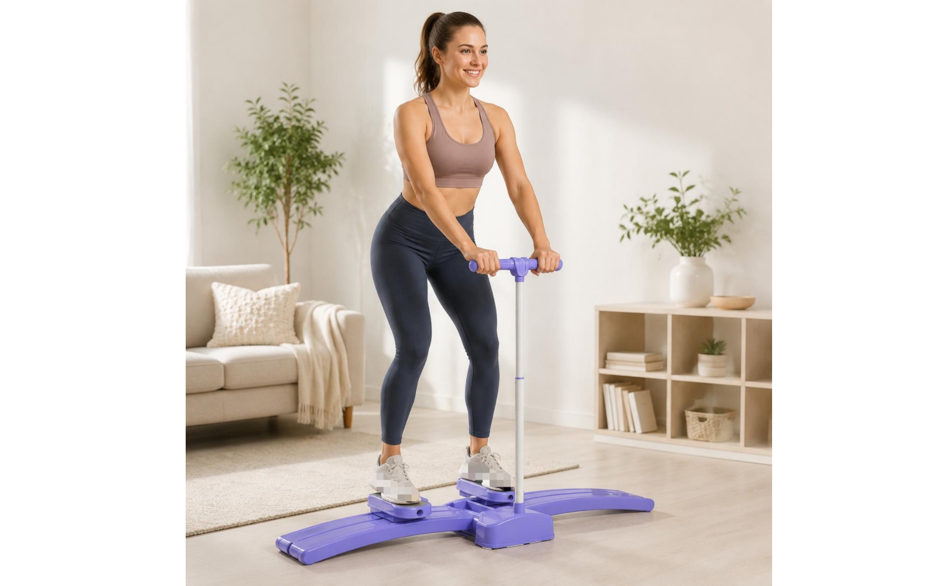 Ski Exercise Machine Curved Base Foldable Ski Machine Horizontal Handlebar