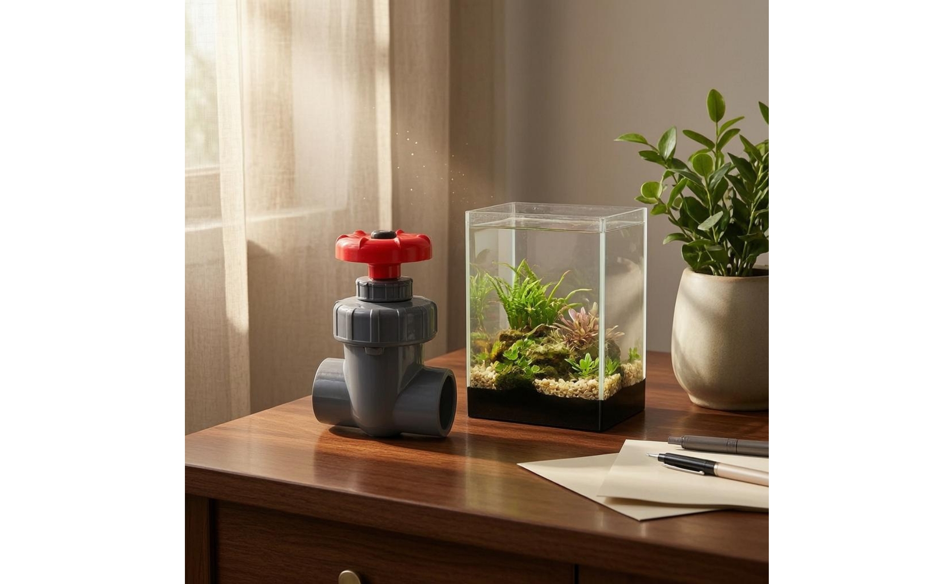 Aquarium Gate Valve Red Handwheel PVC Gate Valve Compact