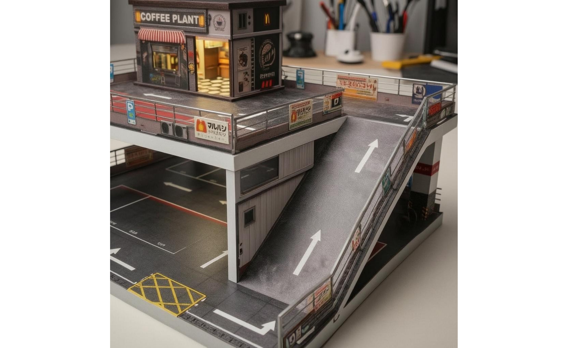 Double-Layer Parking Garage Built-in Lights Lighted Parking Garage Sloped Ramps