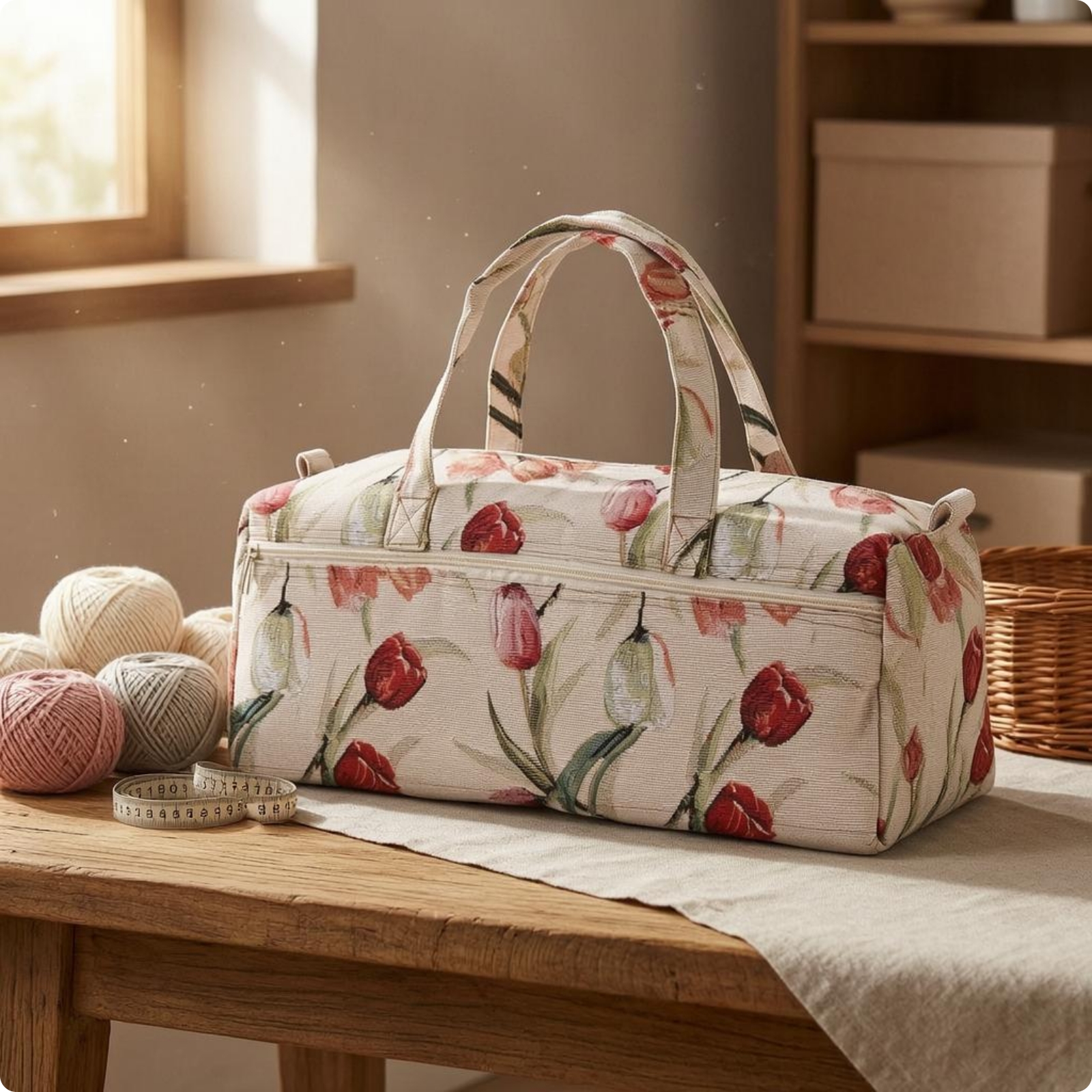 Tragbare Stricktasche Reißverschluss Garnaufbewahrungstasche Stoff