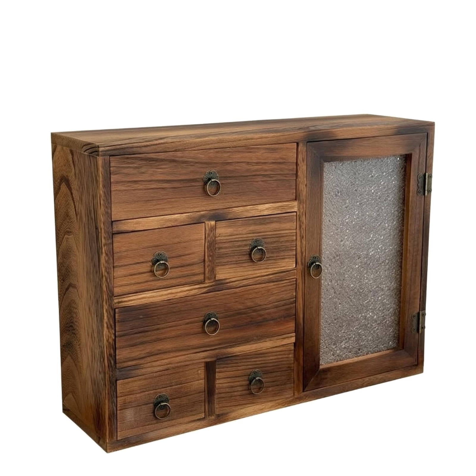 Wood Storage Cabinet Circular Pull Handles Drawer Cabinet Vintage Finish