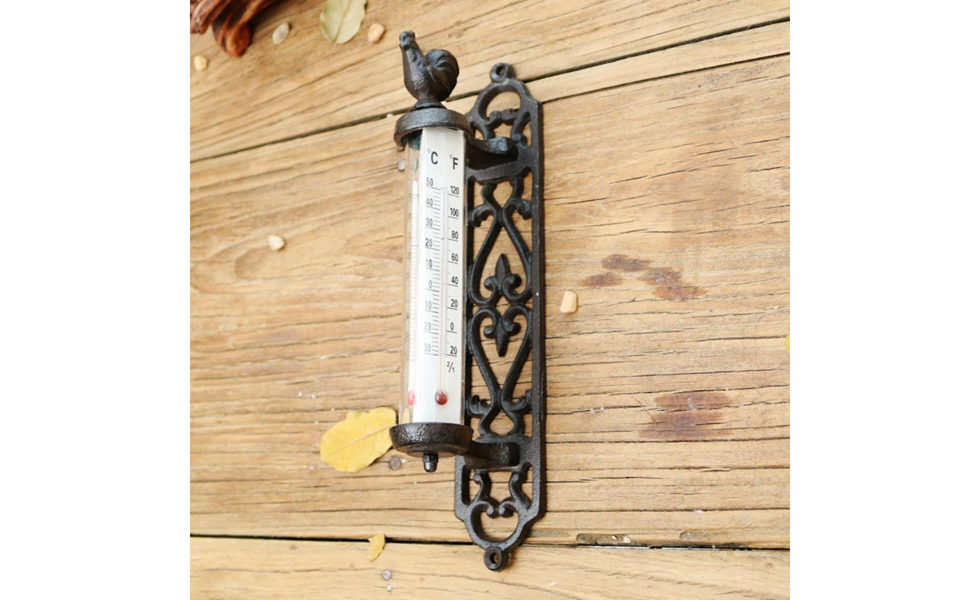 Vintage-Wandthermometer Offene Lochmuster-Rückplatte Wandthermometer Gusseisern