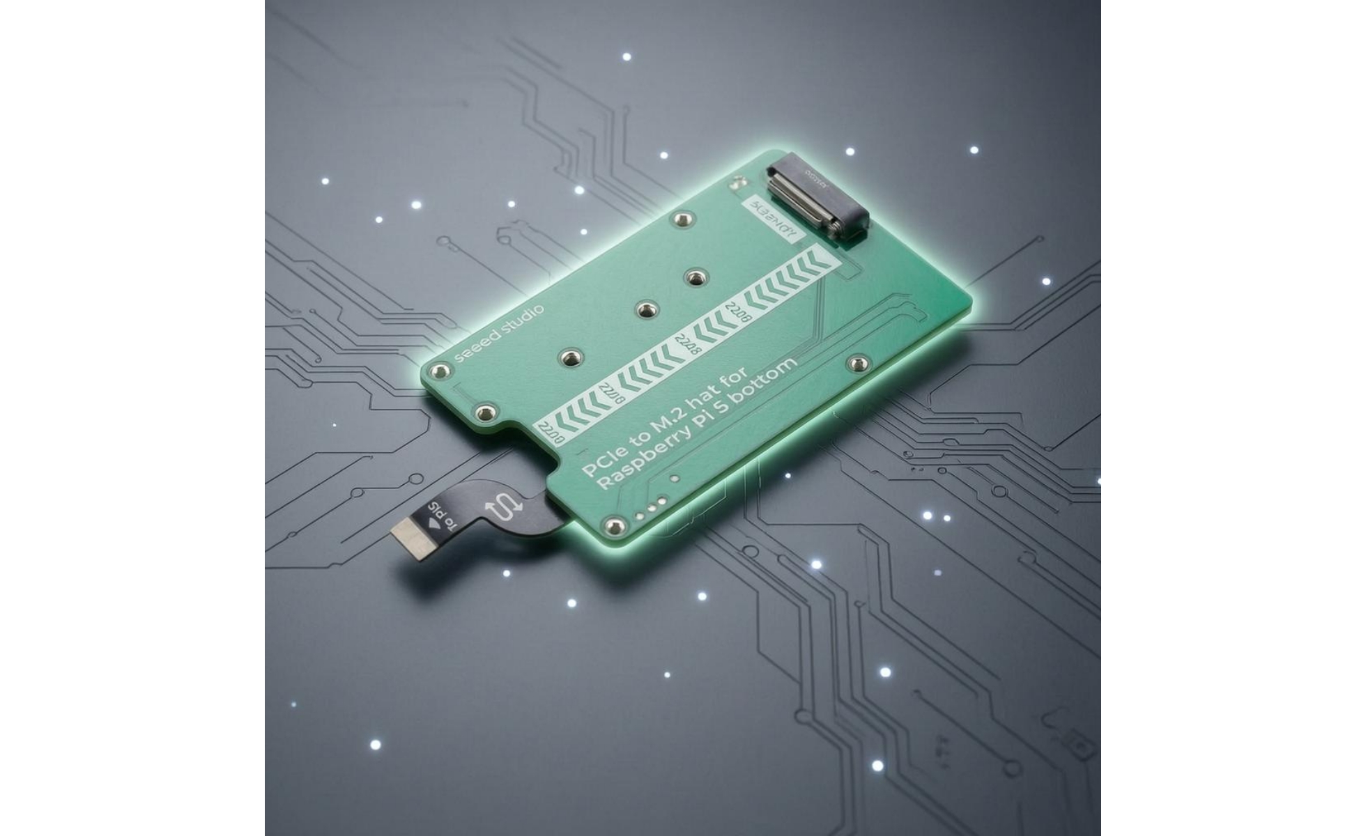 Single-Board Computer Pi 5 NVMe HAT Alignment Markings PCIe to M.2 Adapter Board