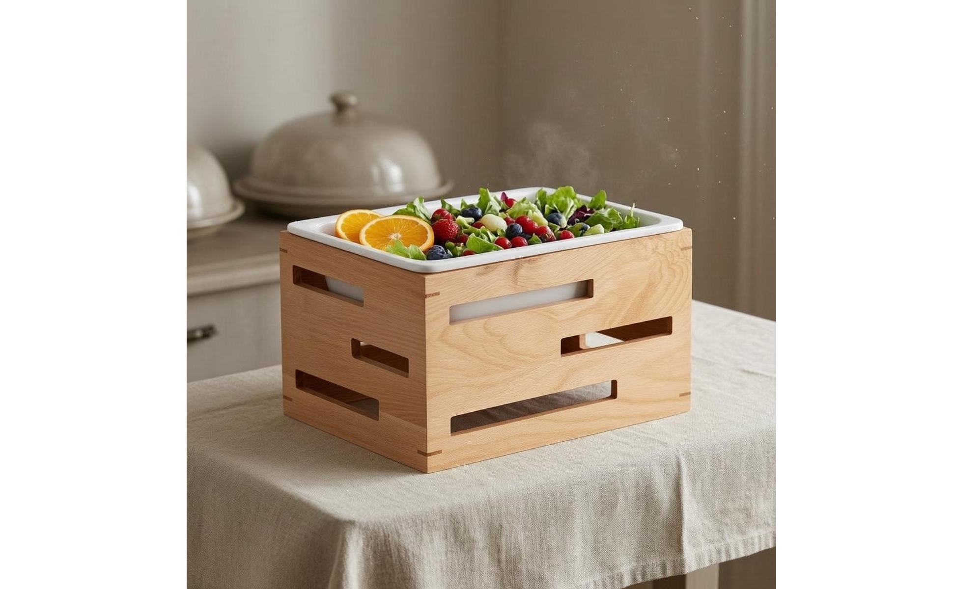 Display Tray Stand Faux-Porcelain Wood Tray Stand White Insert for Salad Dining