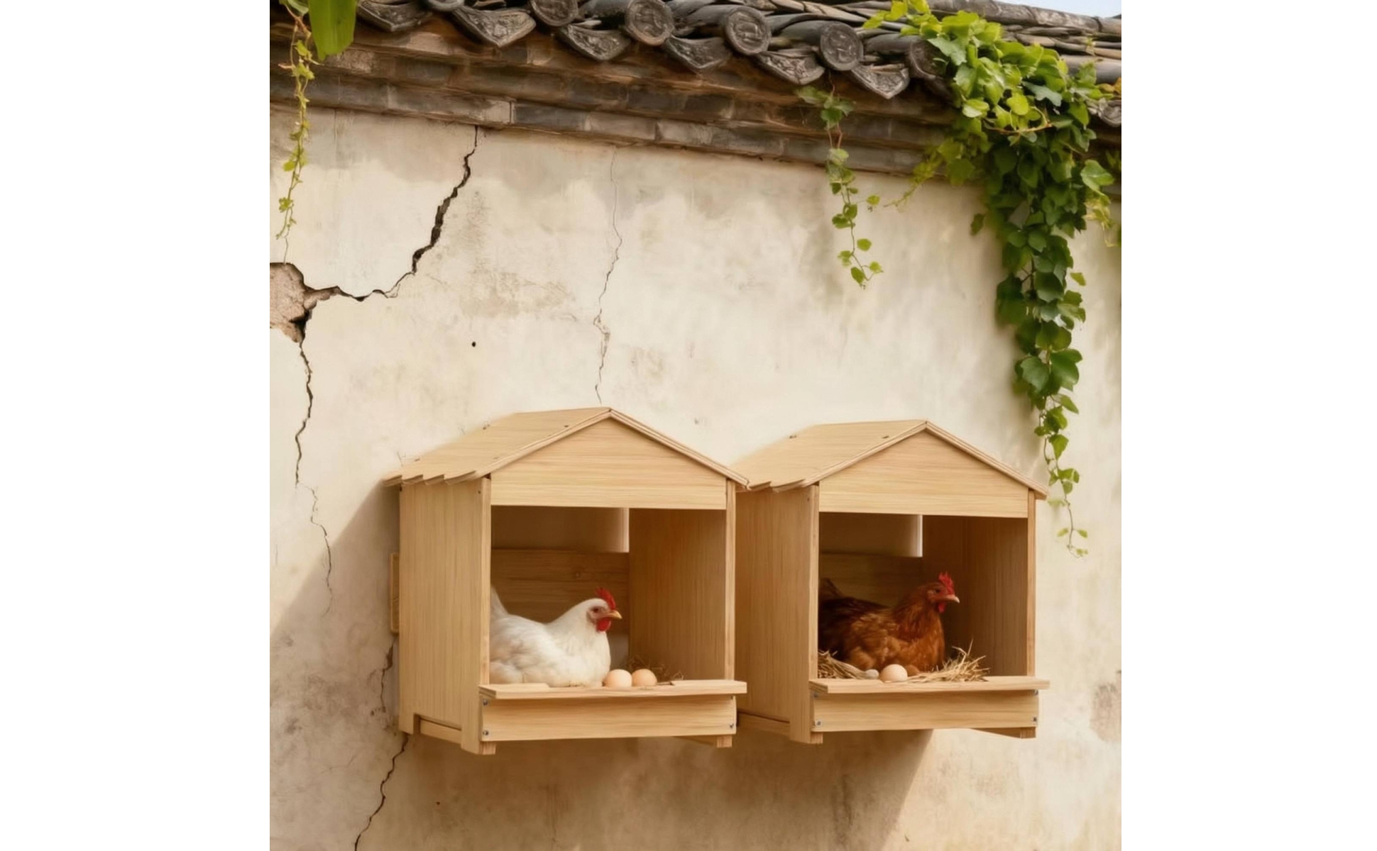 Fowl Nest Box Natural Wood Finish Wall-Mountable Nesting Box Unobstructed Front