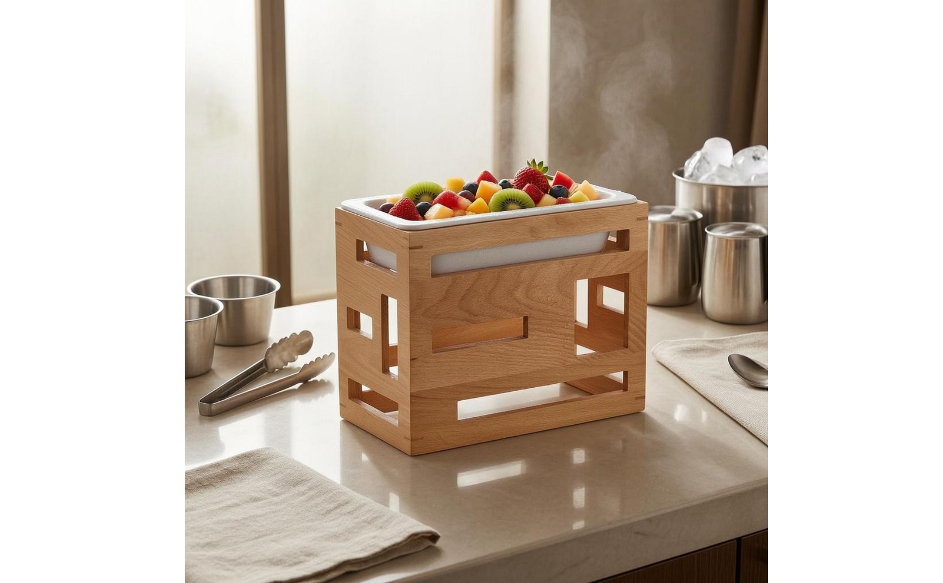Display Tray Stand Faux-Porcelain Wood Tray Stand White Insert for Salad Dining