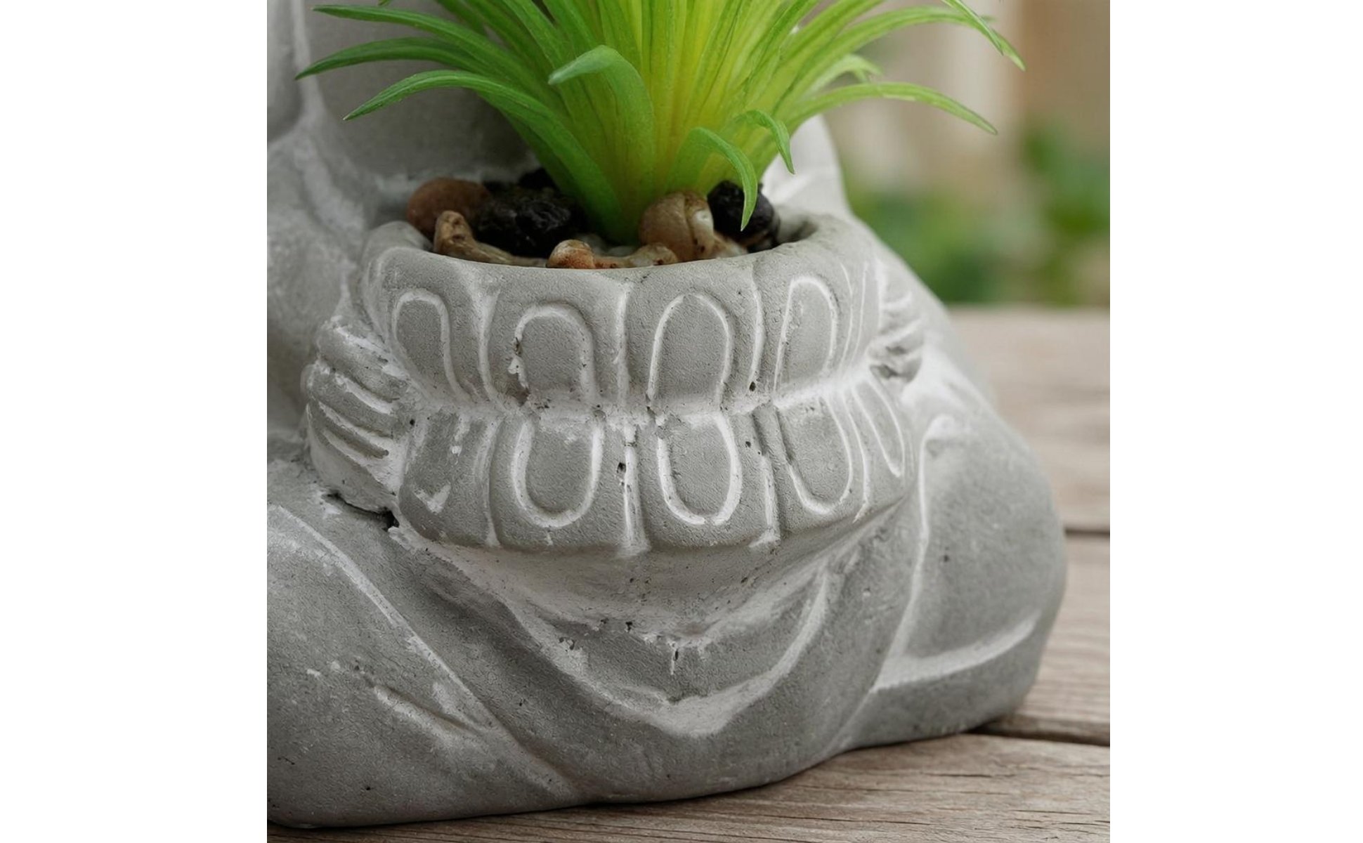 Seated Buddha Planter Stone-Like Finish Buddha Planter Figurine Floral Relief