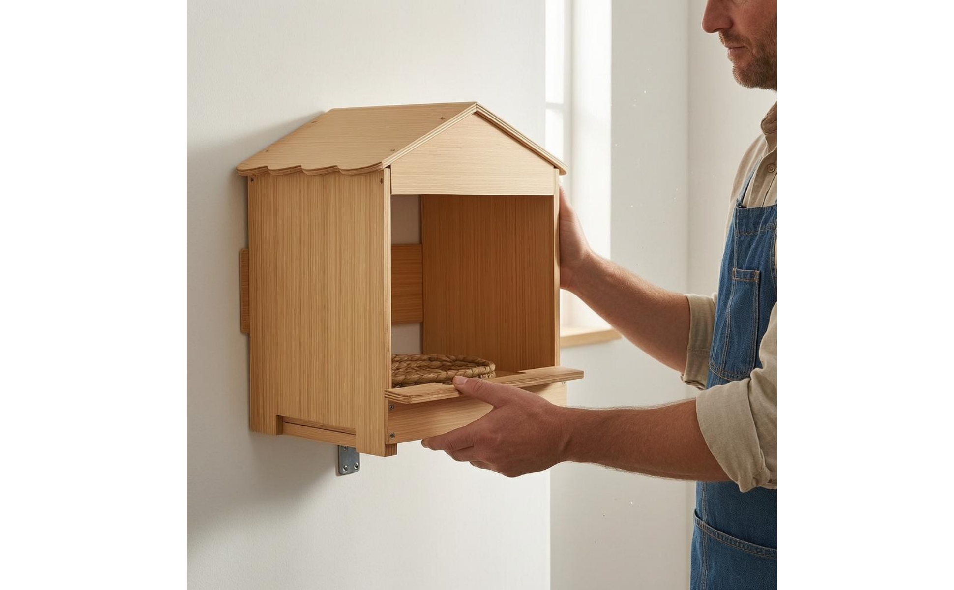Fowl Nest Box Natural Wood Finish Wall-Mountable Nesting Box Unobstructed Front
