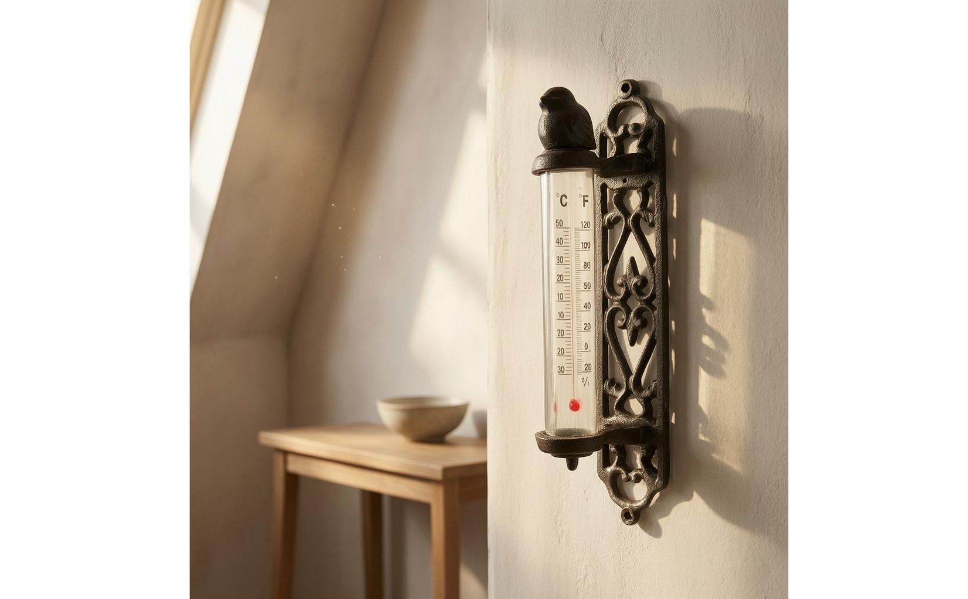 Vintage-Wandthermometer Offene Lochmuster-Rückplatte Wandthermometer Gusseisern
