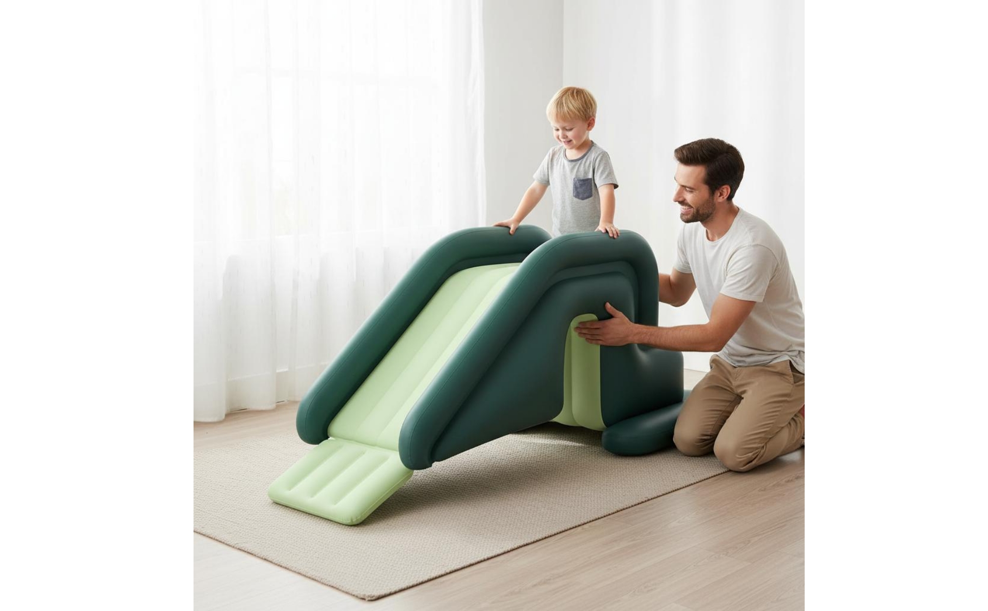 Inflatable Slide Foot Pump Included Kids Slide with Guardrail Wide Design