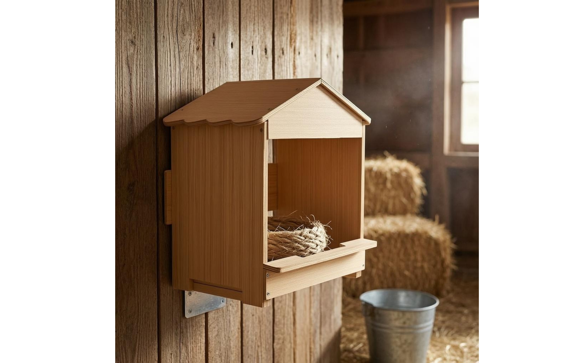 Fowl Nest Box Natural Wood Finish Wall-Mountable Nesting Box Unobstructed Front