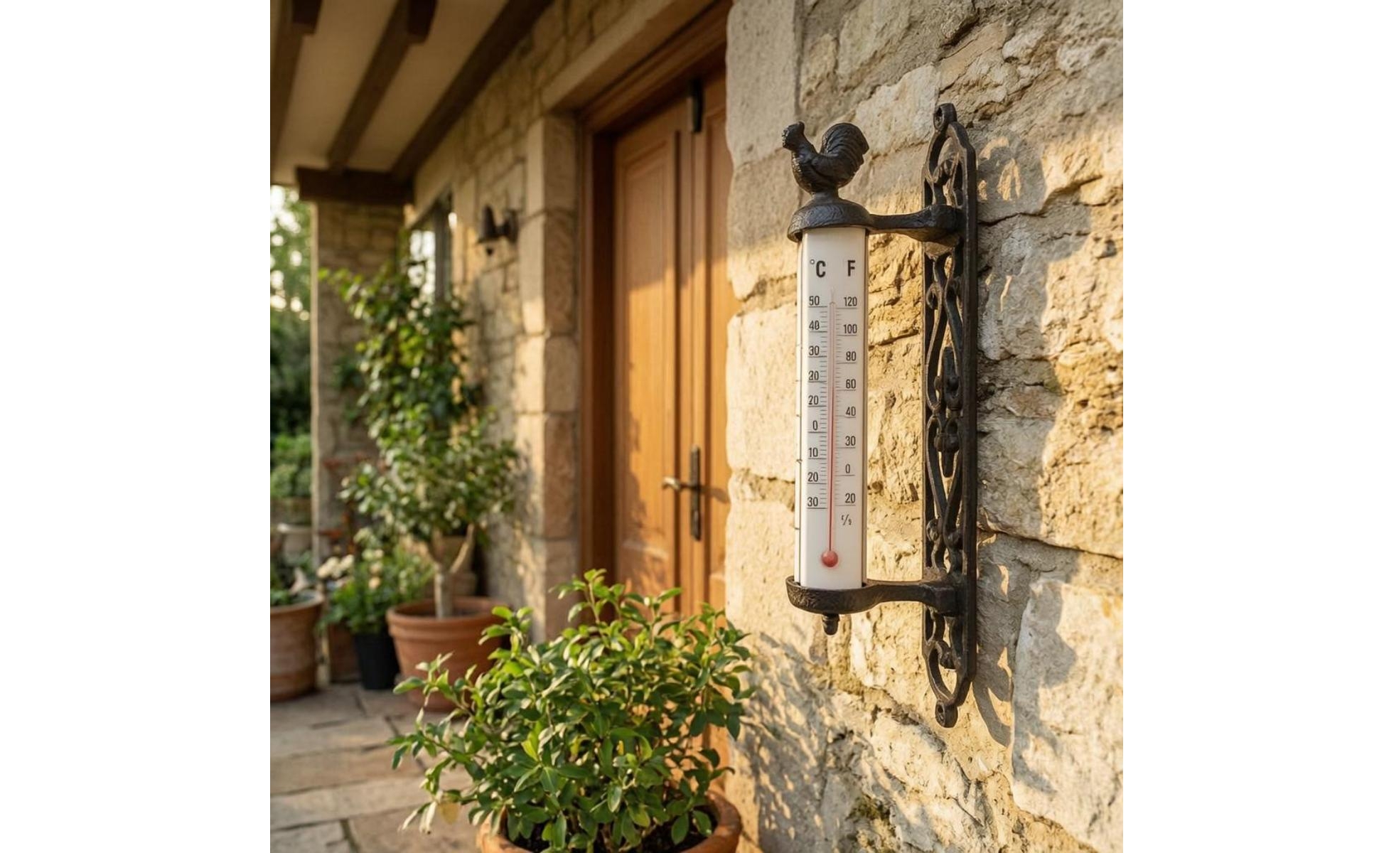 Vintage-Wandthermometer Offene Lochmuster-Rückplatte Wandthermometer Gusseisern