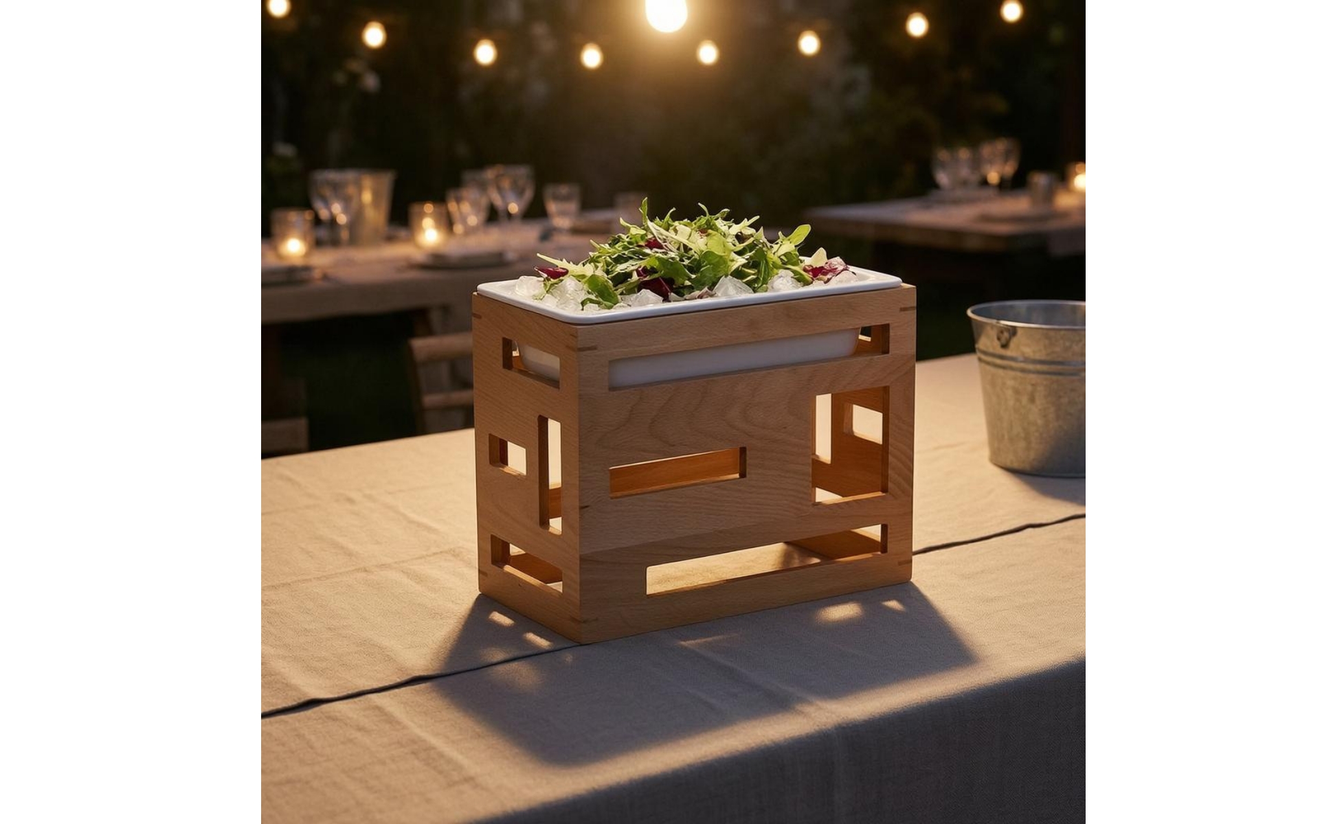 Display Tray Stand Faux-Porcelain Wood Tray Stand White Insert for Salad Dining