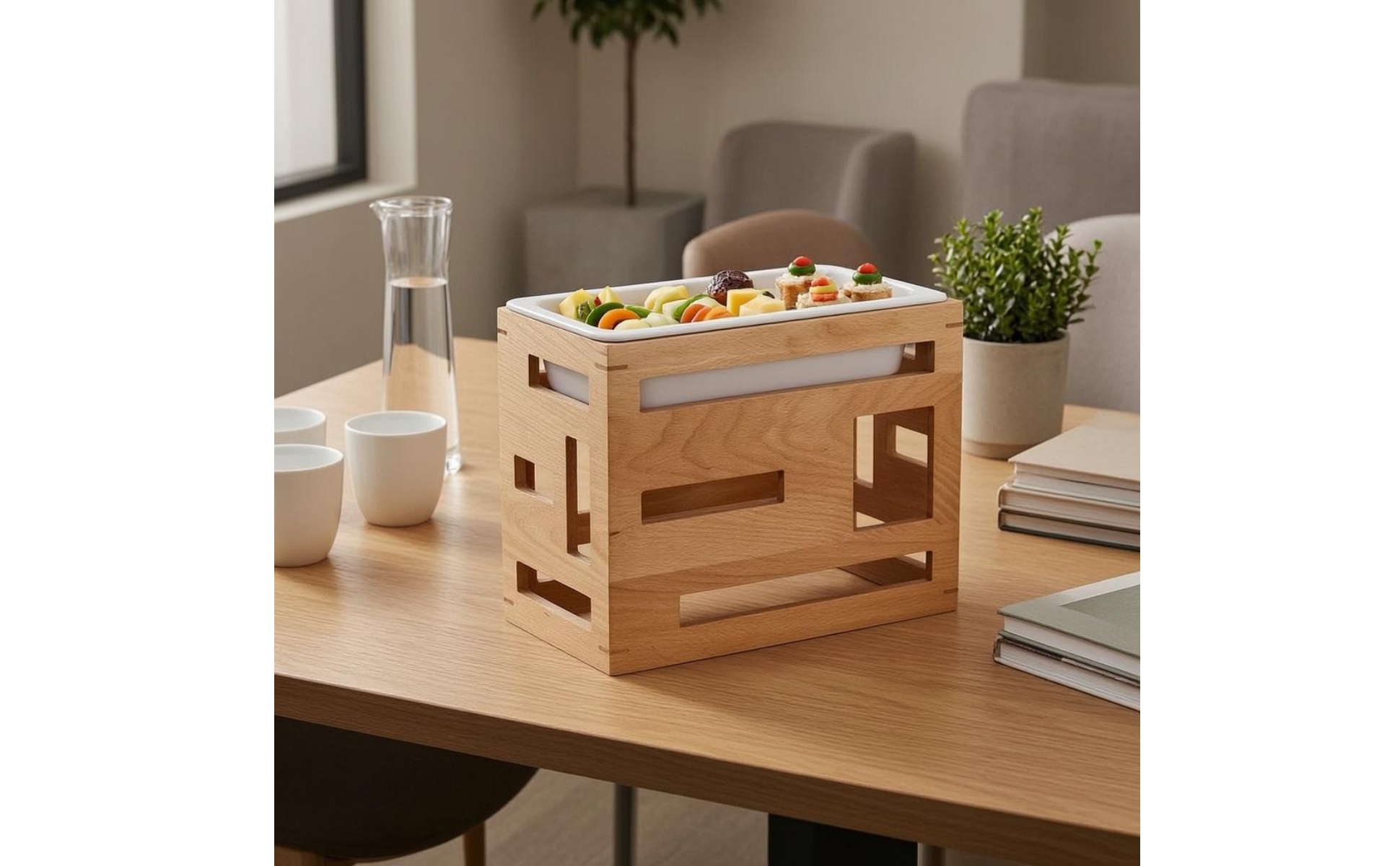 Display Tray Stand Faux-Porcelain Wood Tray Stand White Insert for Salad Dining