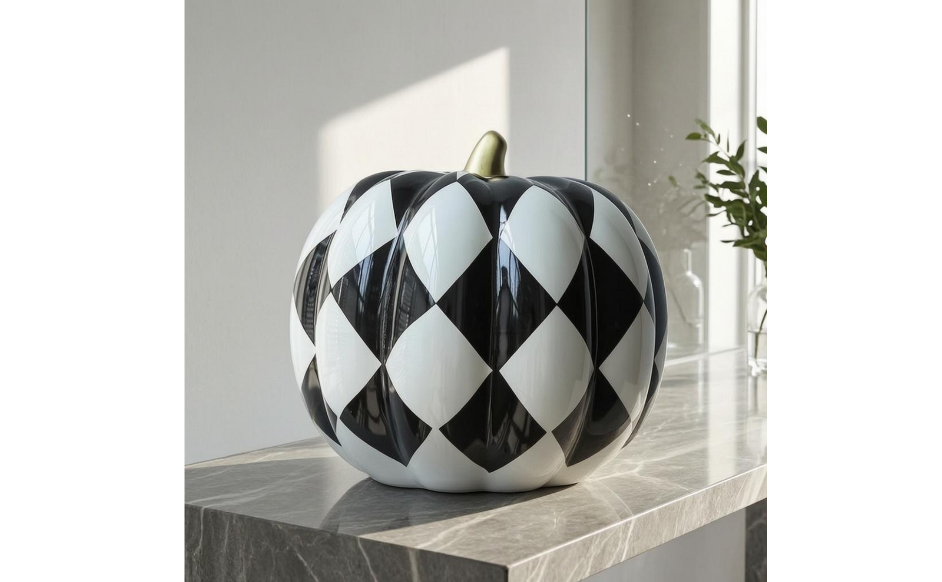 Citrouille Dessin à Carreaux Noir et Blanc Émaillé Ornement Citrouille En