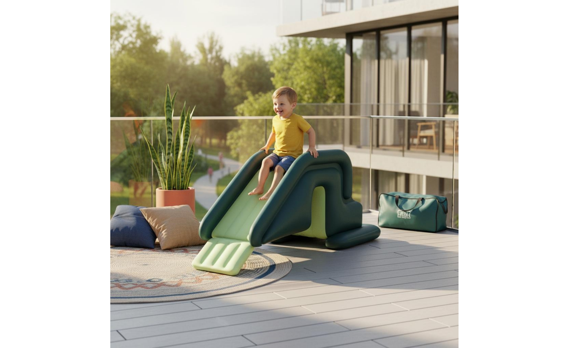 Inflatable Slide Foot Pump Included Kids Slide with Guardrail Wide Design