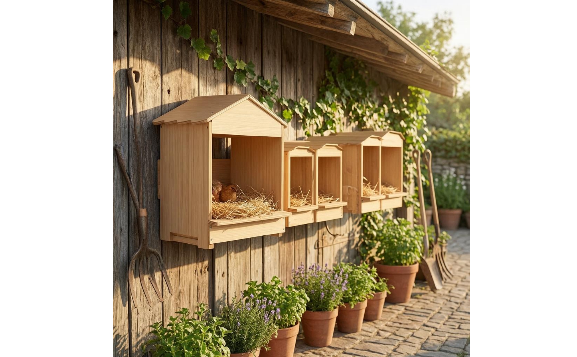 Fowl Nest Box Natural Wood Finish Wall-Mountable Nesting Box Unobstructed Front