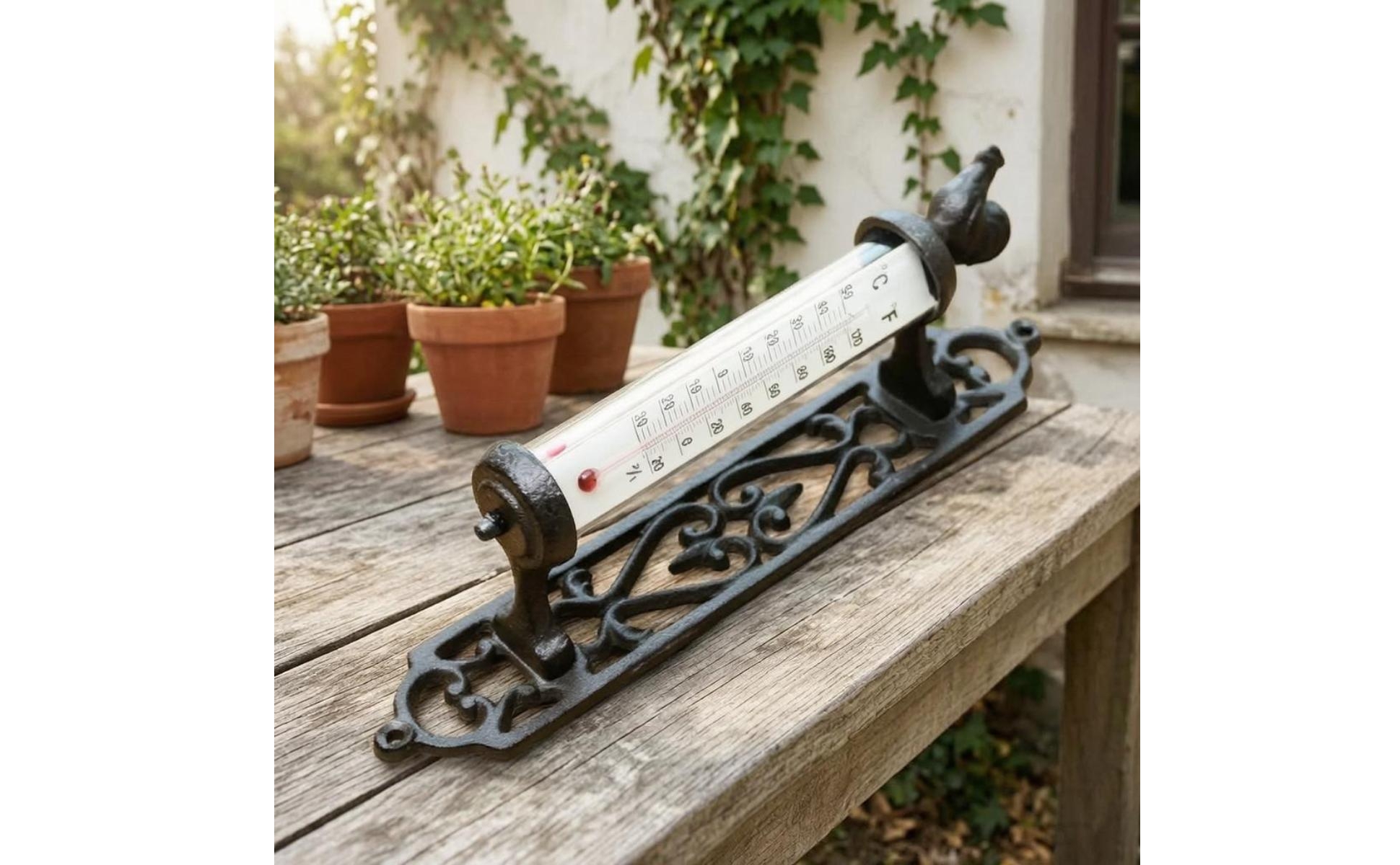 Vintage-Wandthermometer Offene Lochmuster-Rückplatte Wandthermometer Gusseisern
