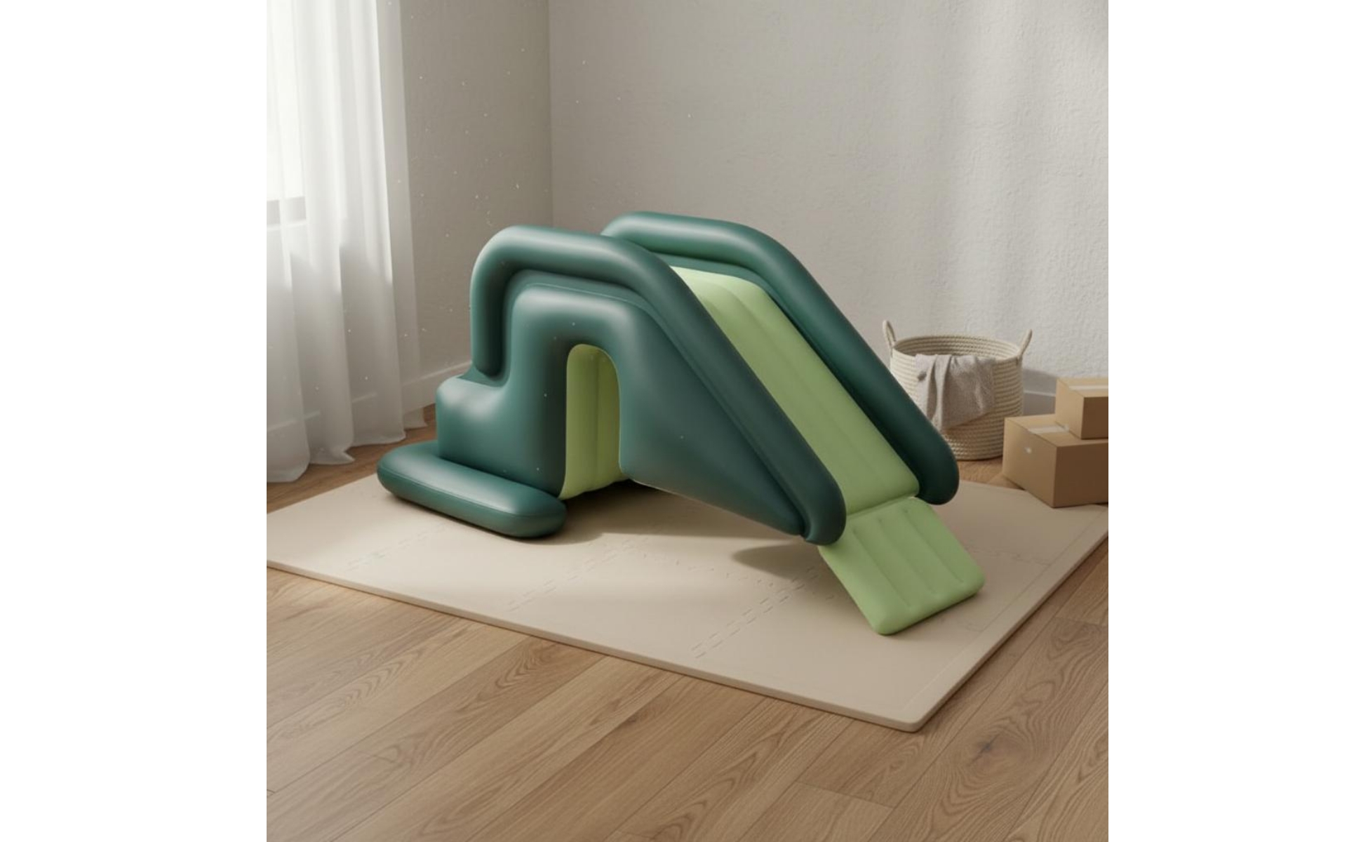 Inflatable Slide Foot Pump Included Kids Slide with Guardrail Wide Design