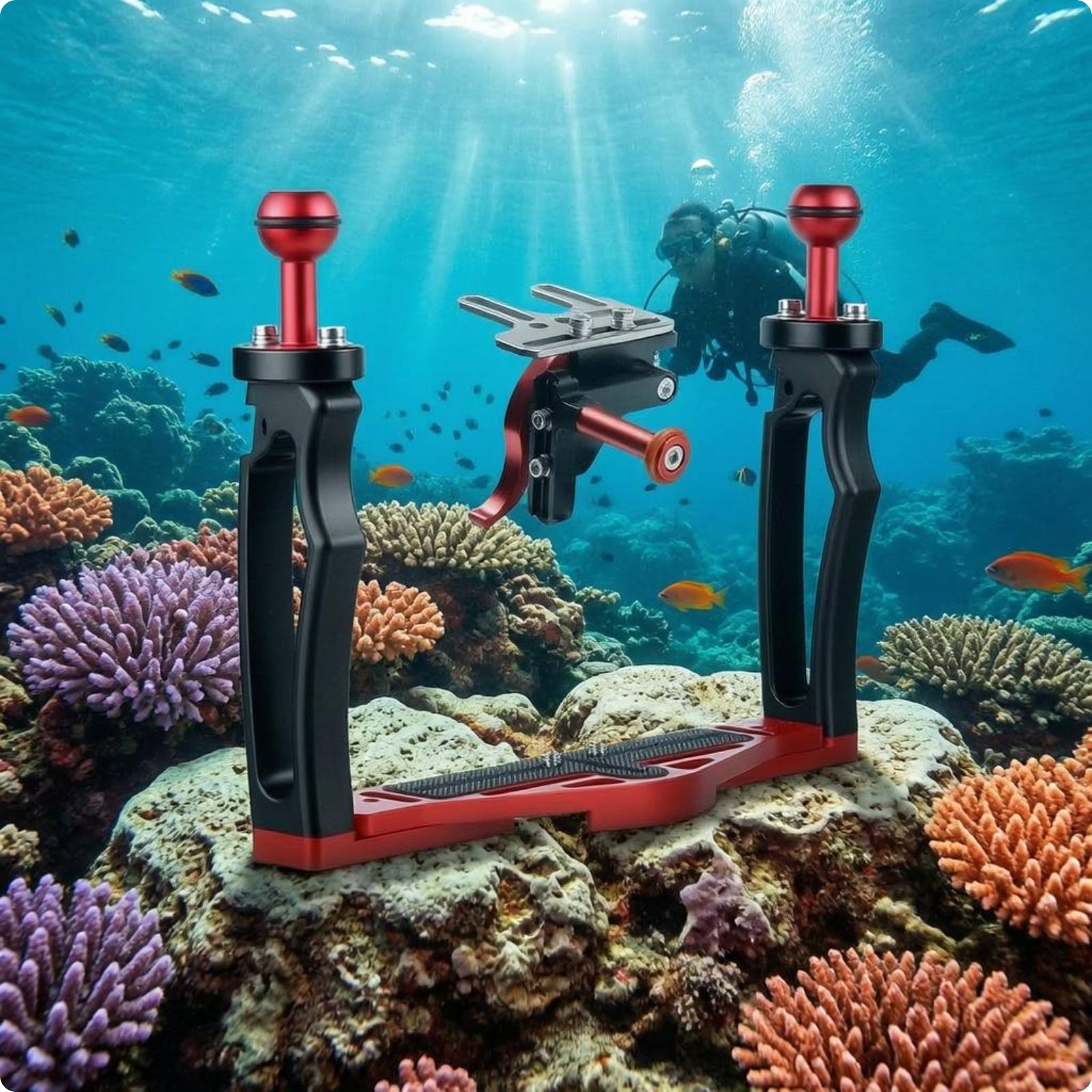 Double Hand Grip Camera Rig Aluminum Alloy Underwater Camera Bracket Adjustable