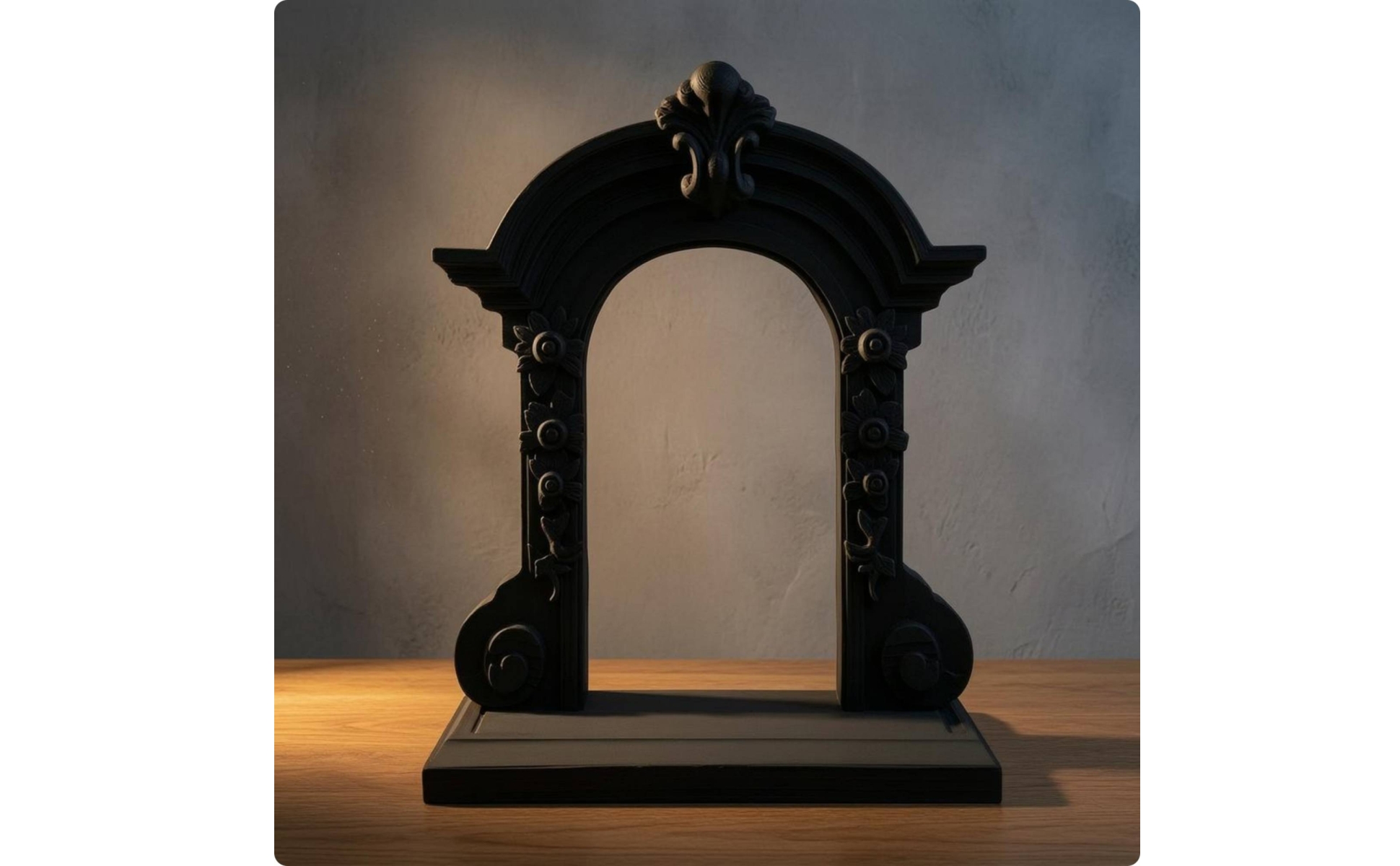 Medieval Arched Window Molded Frame Decorative Window Prop Floral Relief