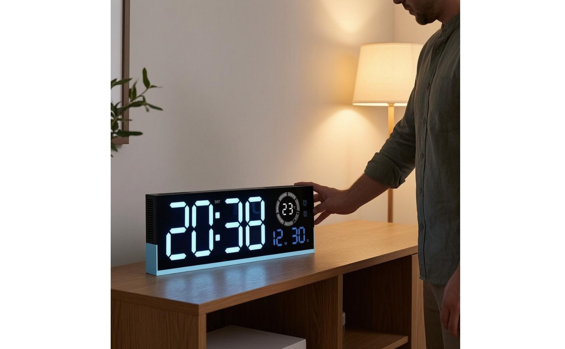 LED Digital Wall Digital Timepiece Large Numerals Rectangular LED Digital