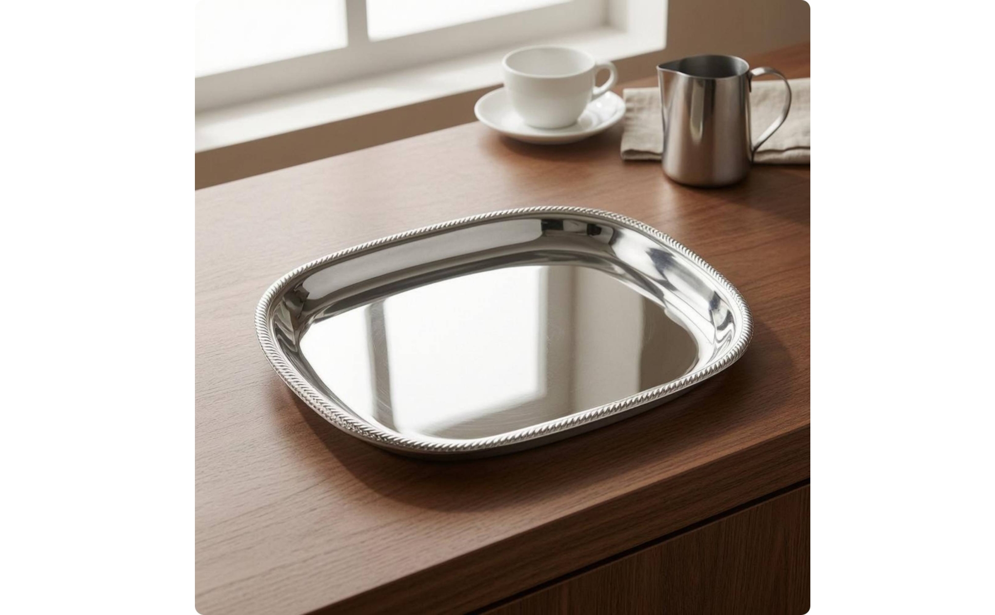 Silver Serving Tray Raised Rim Stainless Steel Tray Polished