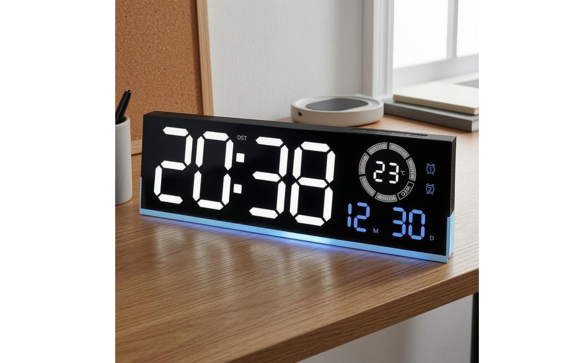 LED Digital Wall Digital Timepiece Large Numerals Rectangular LED Digital