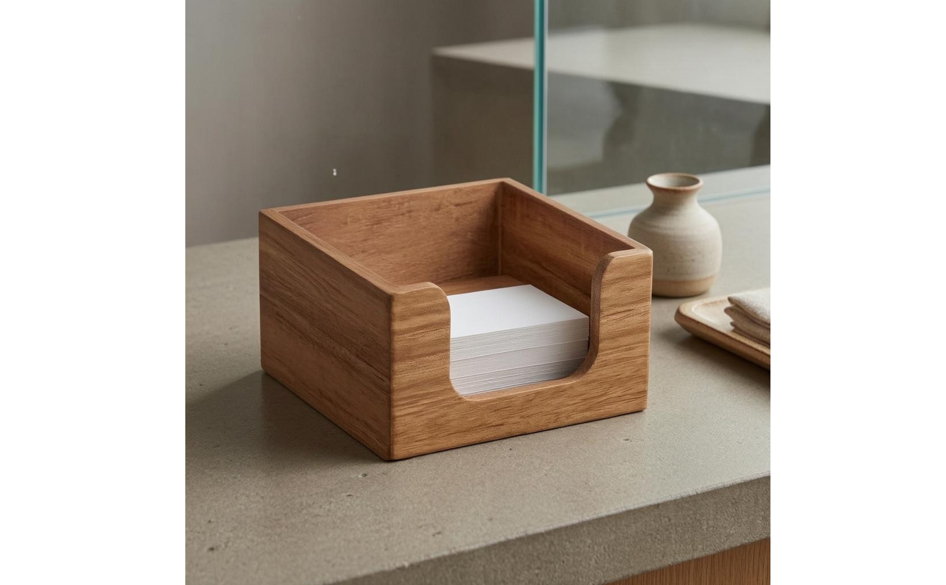 Desktop Note Box Open Top Wood Note Box Rounded Cutout
